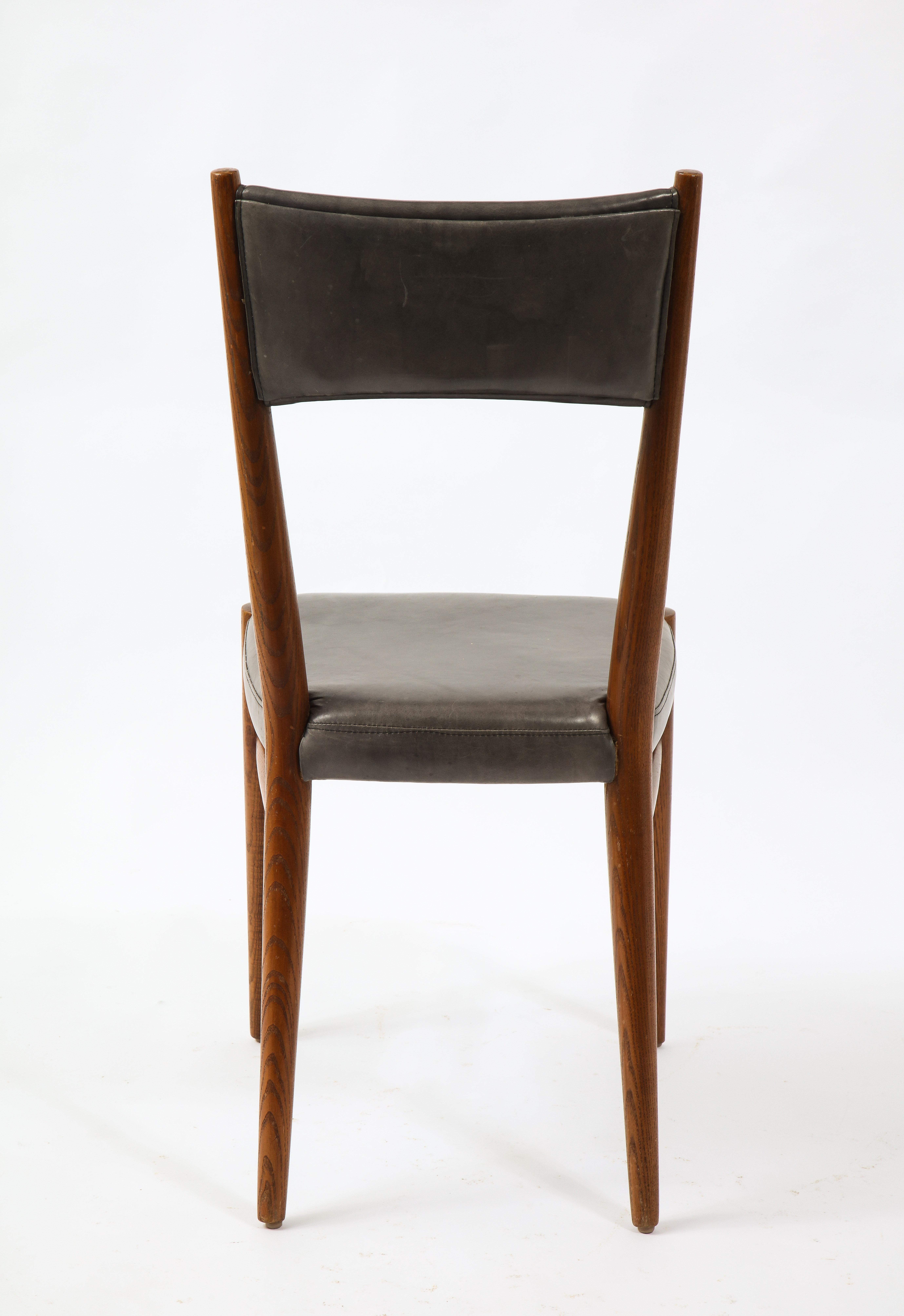 Set of Six Chairs in Leather & Oak by Genevieve Pons, France 1950's 3