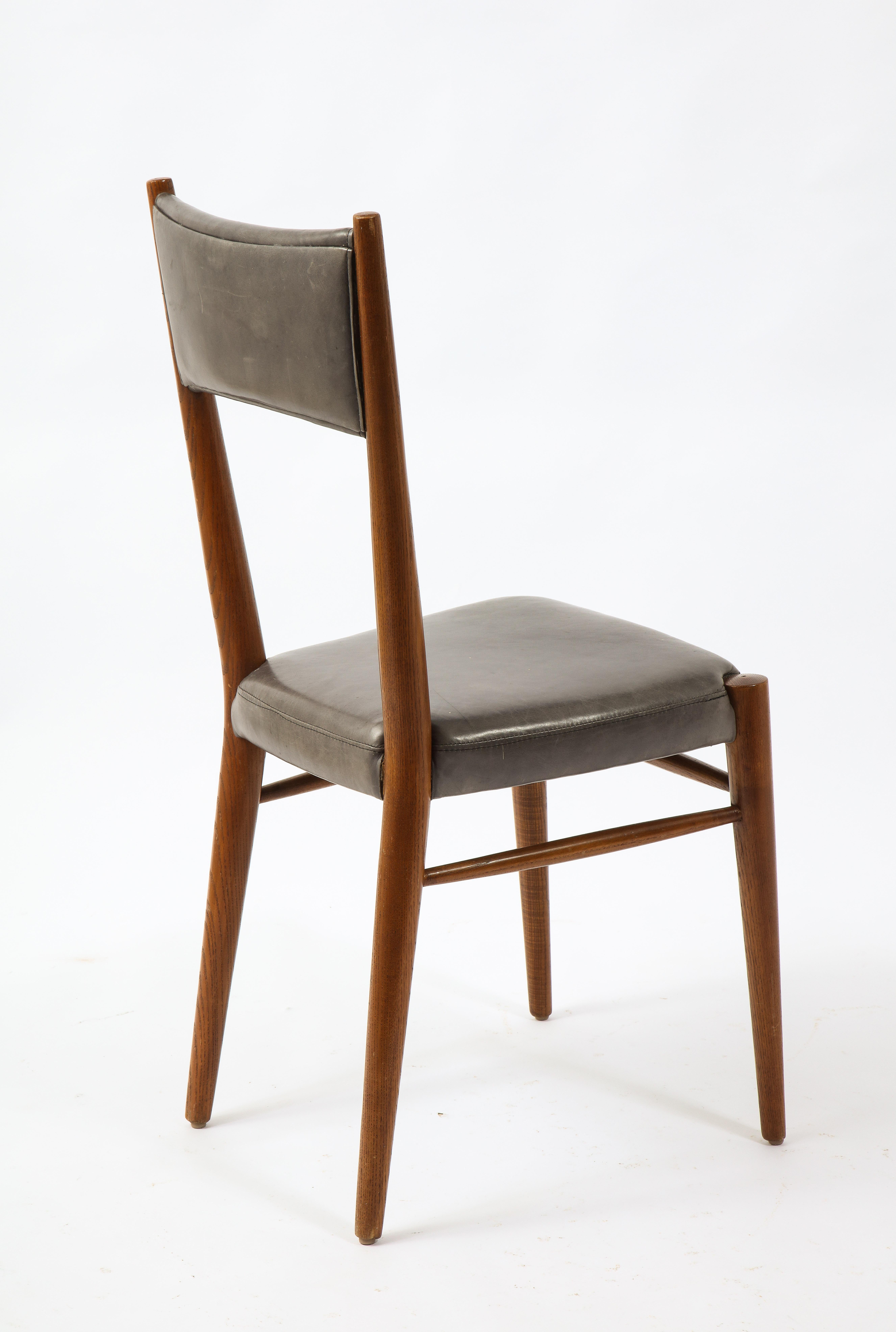 Set of Six Chairs in Leather & Oak by Genevieve Pons, France 1950's 4