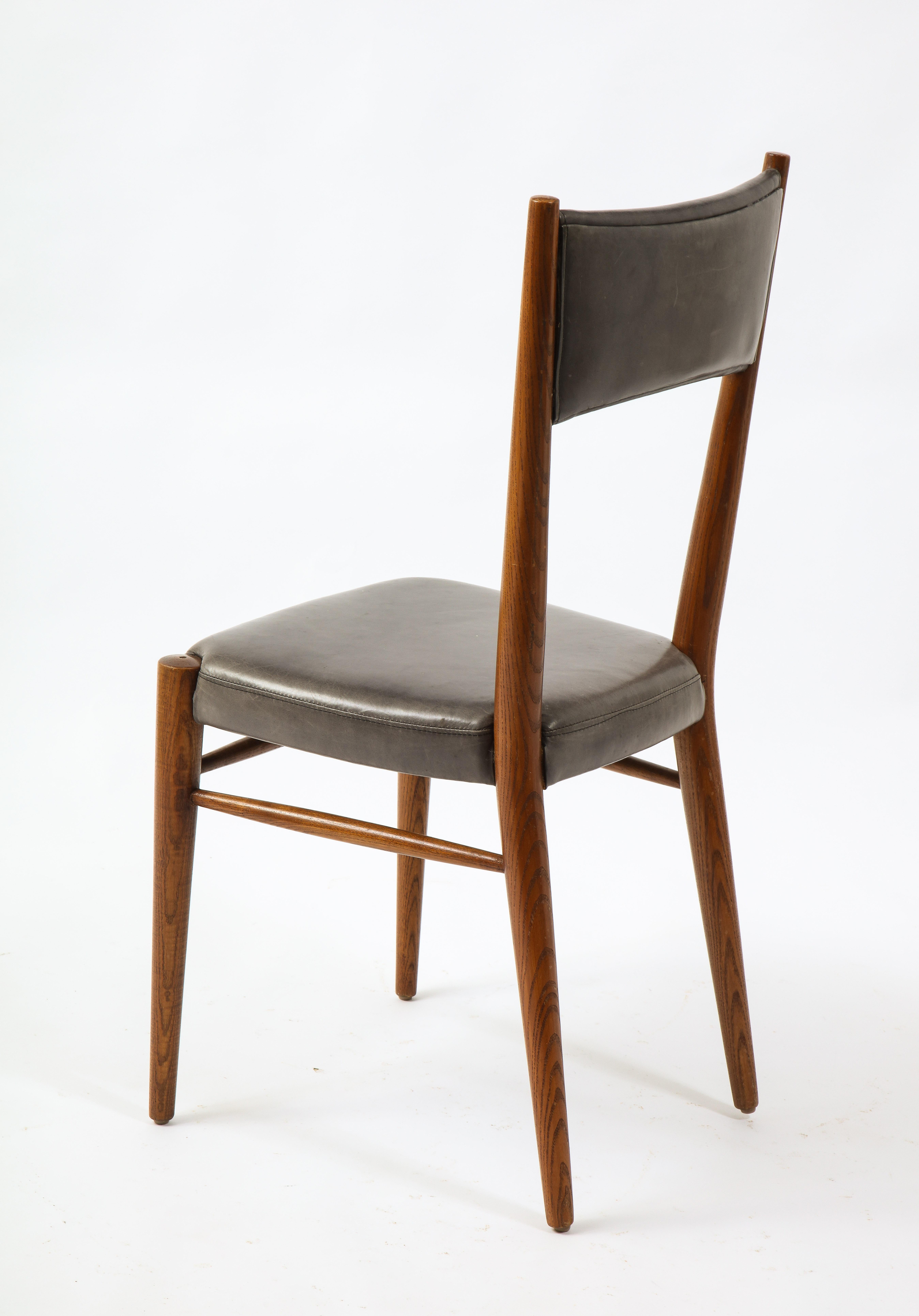 Set of Six Chairs in Leather & Oak by Genevieve Pons, France 1950's 2