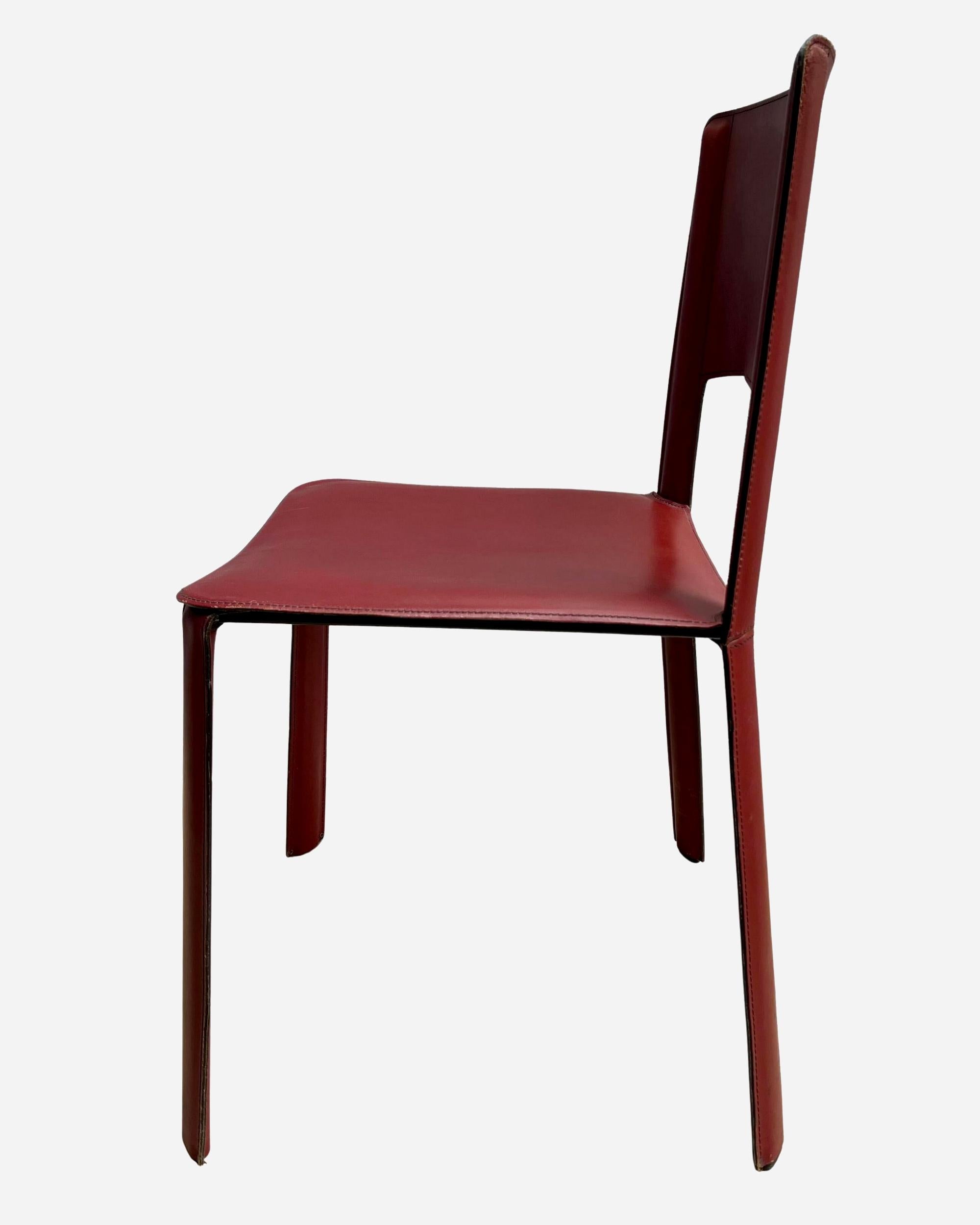 Satz von sechs Stühlen aus rotem Leder, Cidue, Italien, um 1970 (Moderne der Mitte des Jahrhunderts) im Angebot