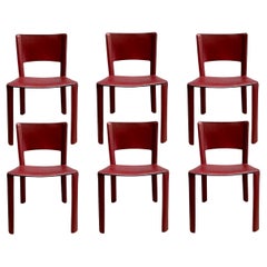 Set of six chairs in red leather, Cidue, Italy, circa 1970