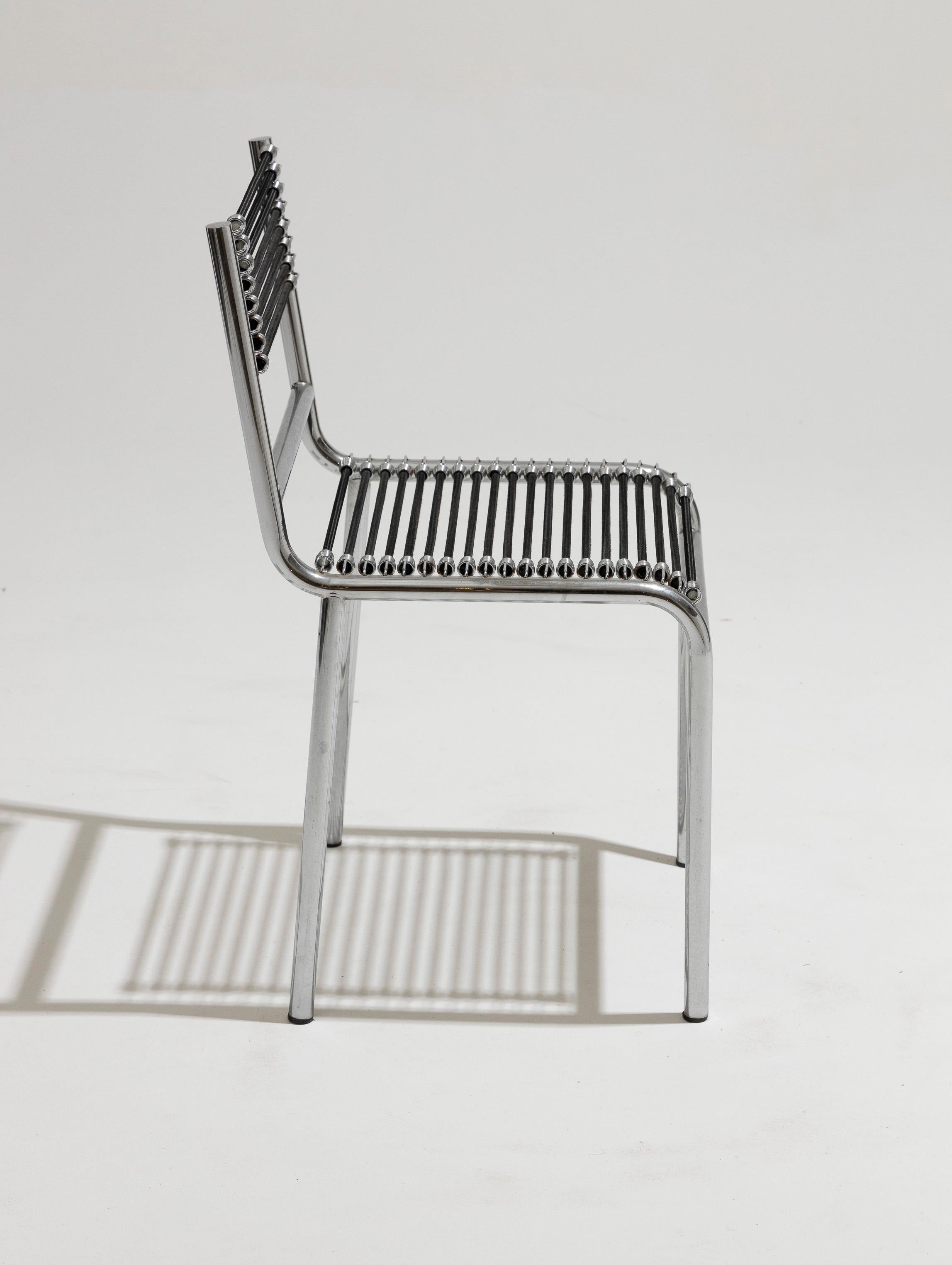 Metal Set of six chairs in steel and elastic cord, René Herbst, 1970s