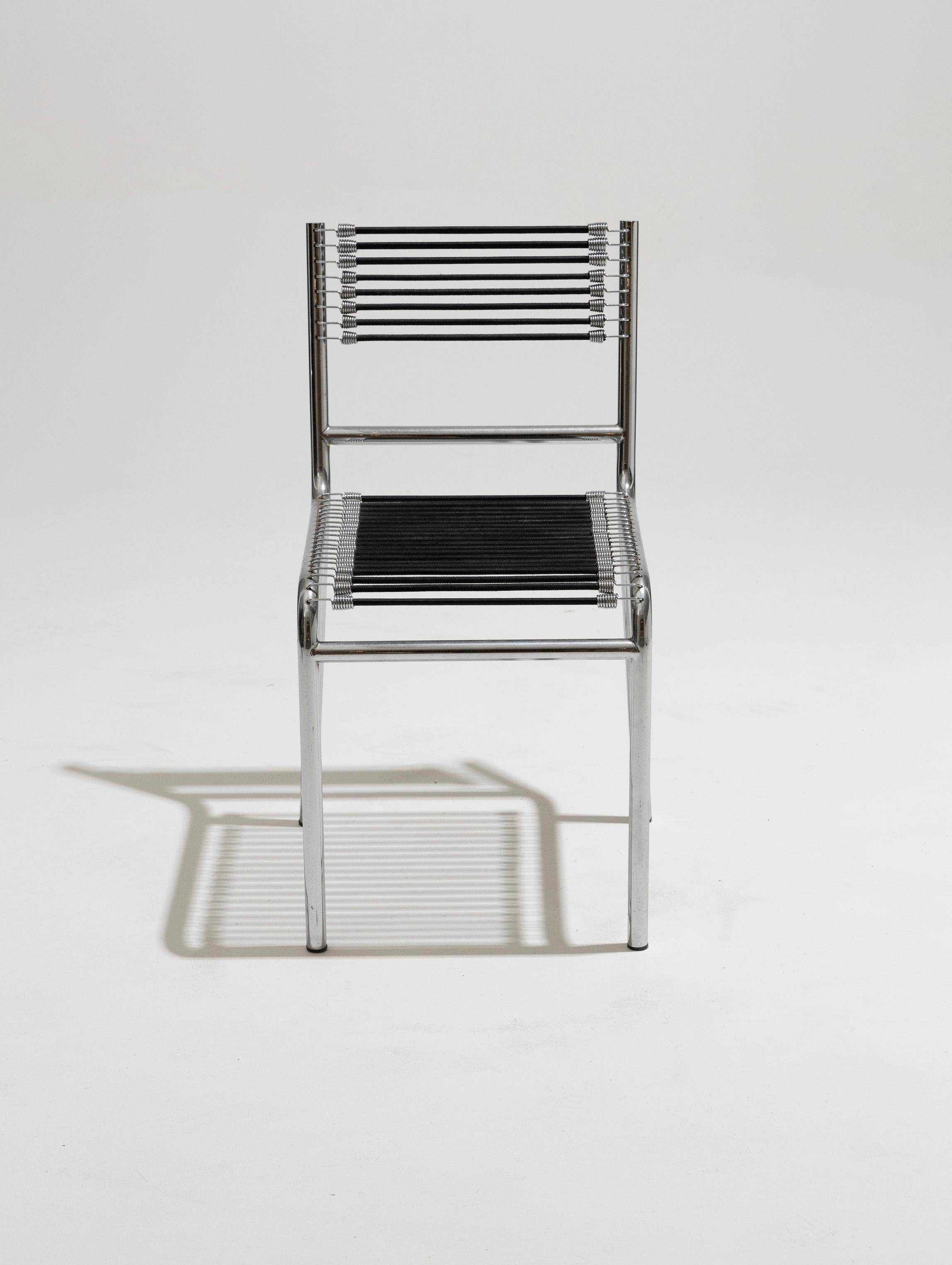 Set of six chairs in steel and elastic cord, René Herbst, 1970s 2