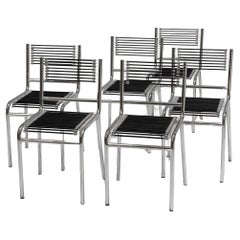 Set of six chairs in steel and elastic cord, René Herbst, 1970s