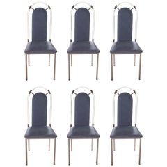 Set of Six Chairs Lucite and Gunmetal by Maison Jansen, 1970s