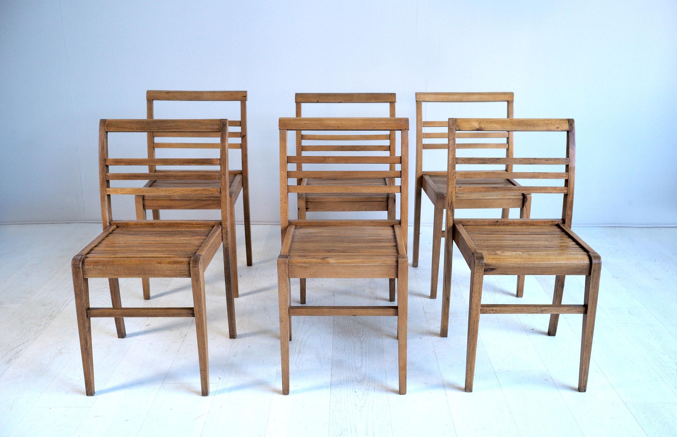 Mid-Century Modern Set of Six Chairs of René Gabriel, French Reconstruction, 1945