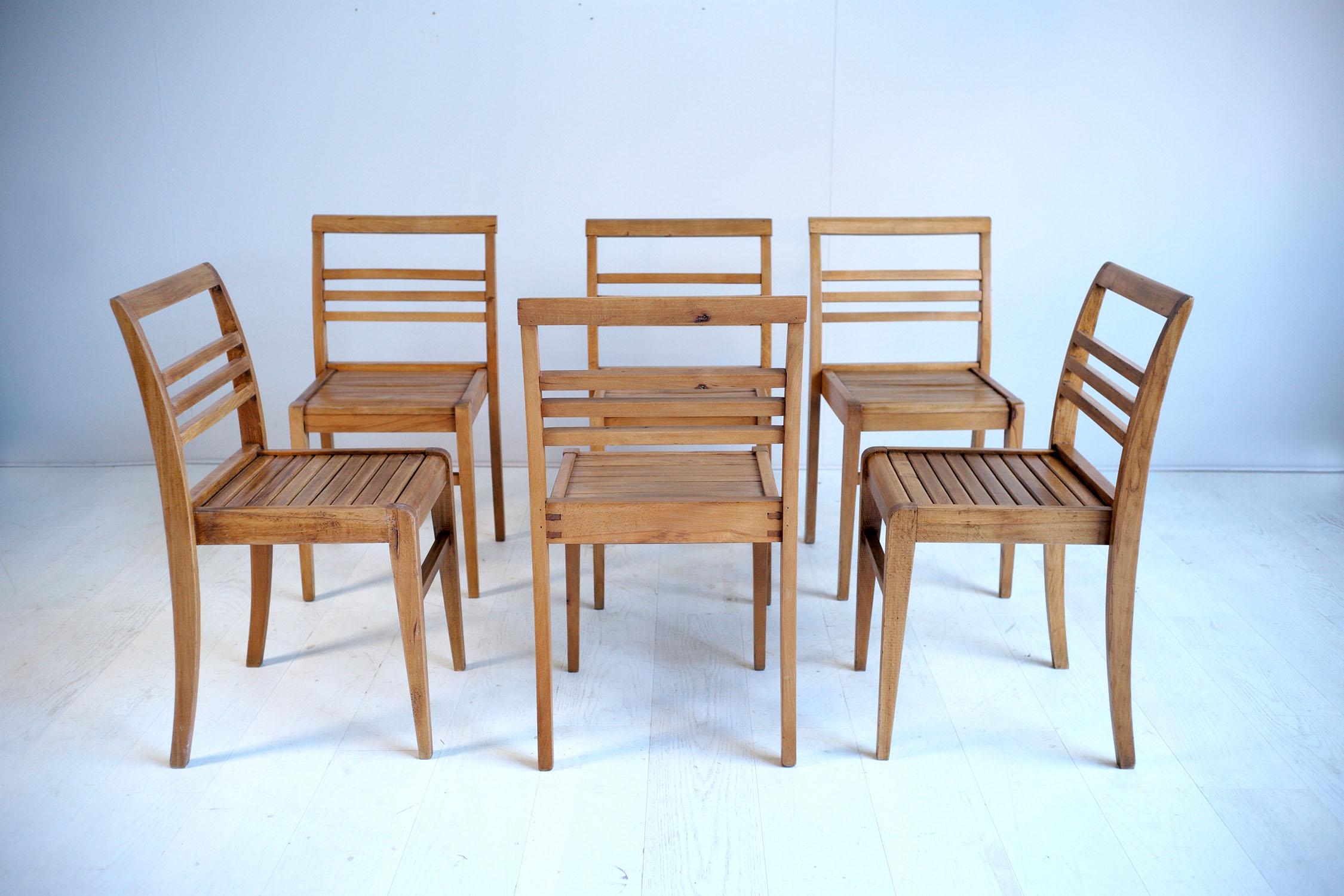 Mid-20th Century Set of Six Chairs of René Gabriel, French Reconstruction, 1945