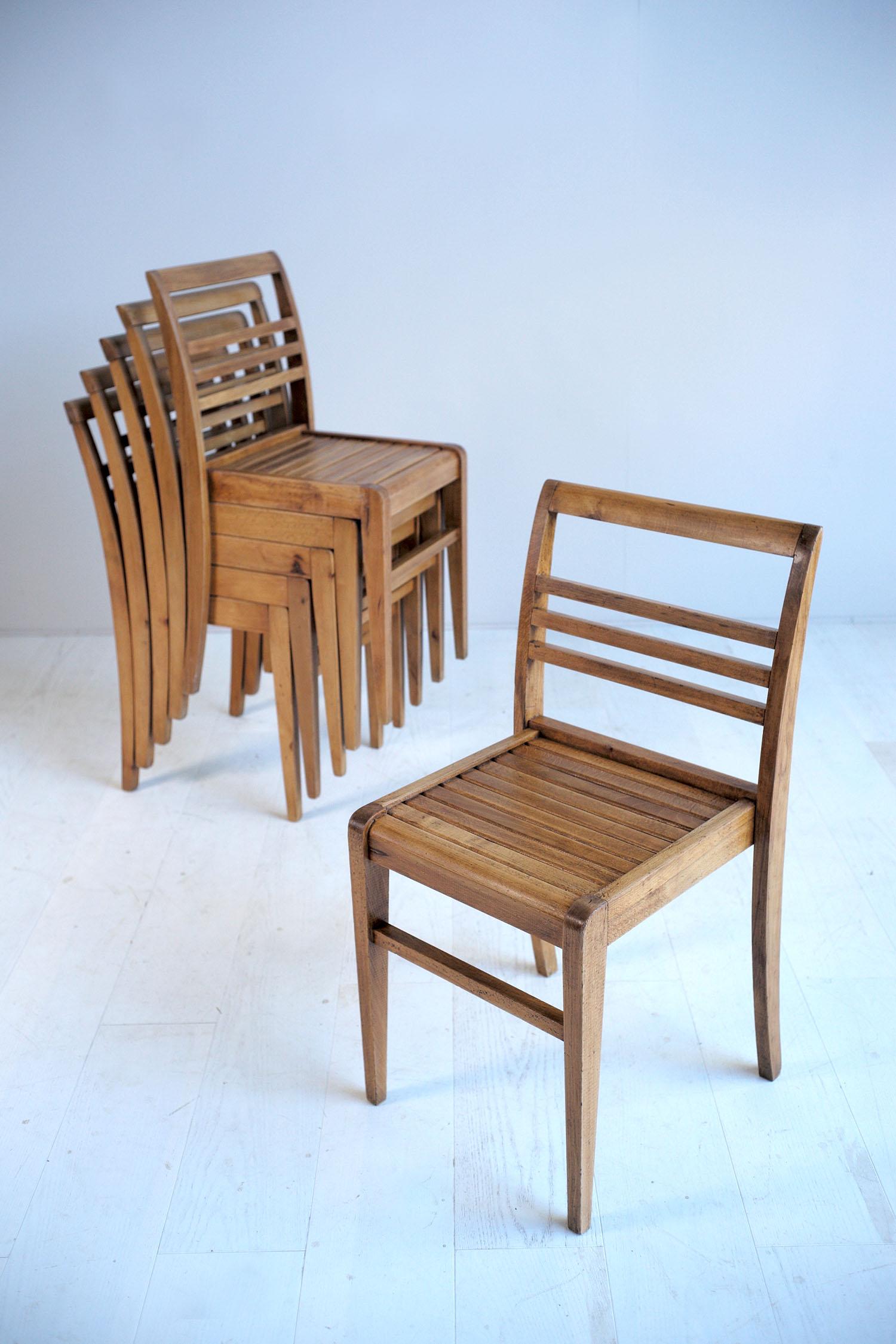 Set of Six Chairs of René Gabriel, French Reconstruction, 1945 1