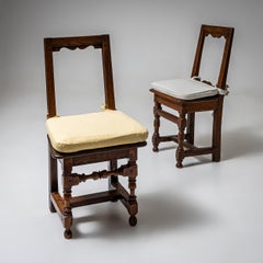 Set of Six 19th Century Antique French Wood Chairs with Open Backrest