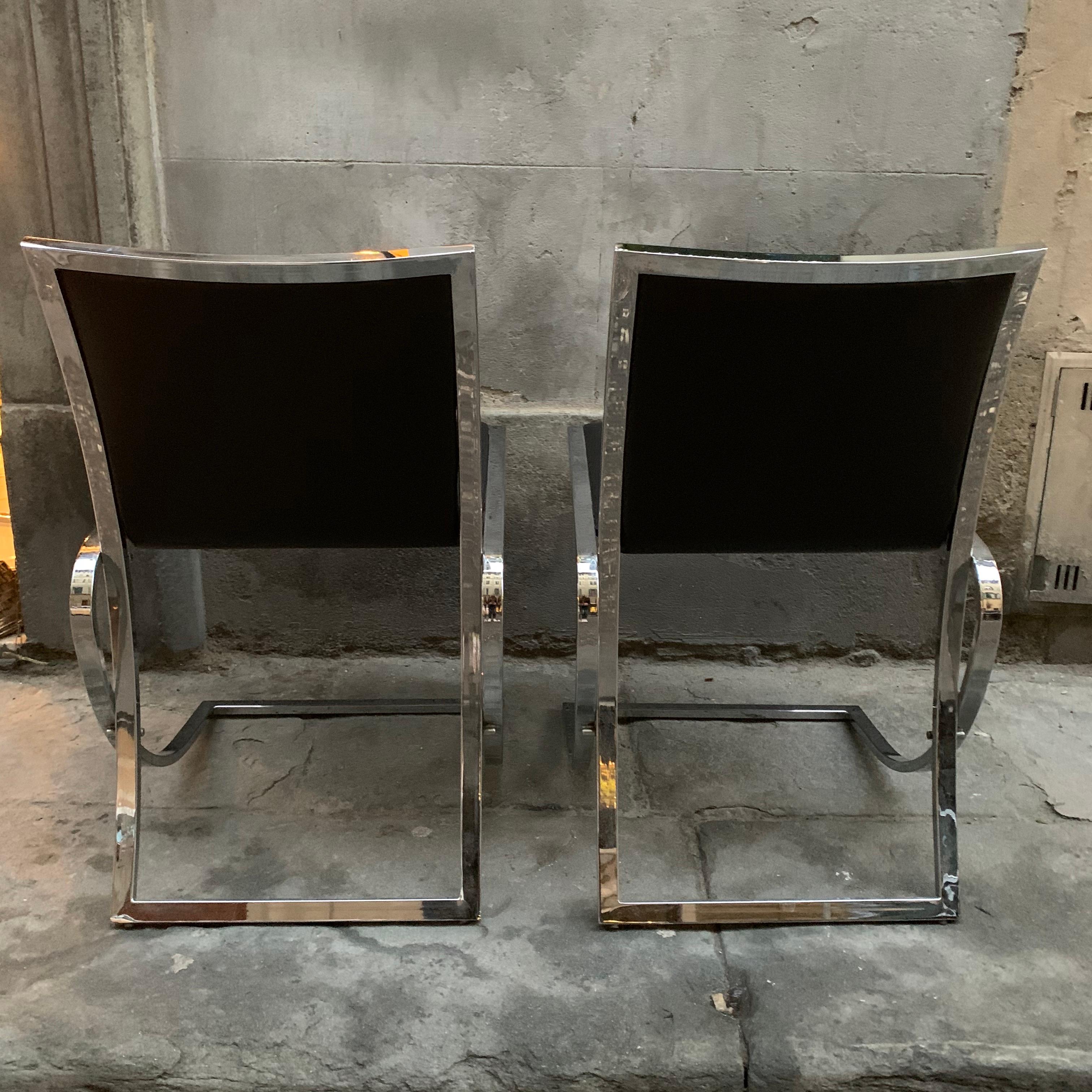 Set of Six Chairs Willy Rizzo Style, Steel Structure and Black Eco Leather, 1970 For Sale 7