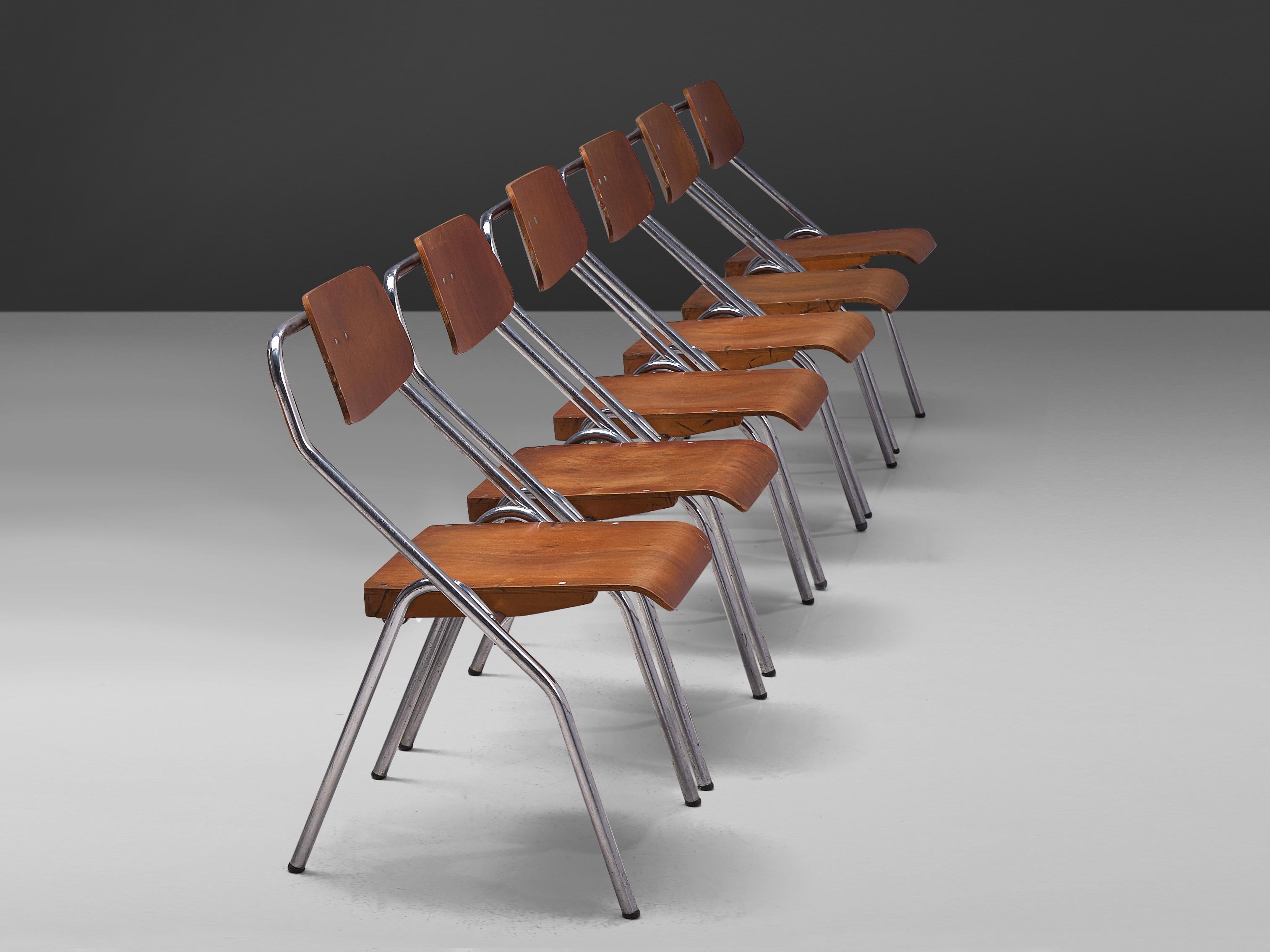Mid-20th Century Set of Six Dutch Chairs with Tubular Frame