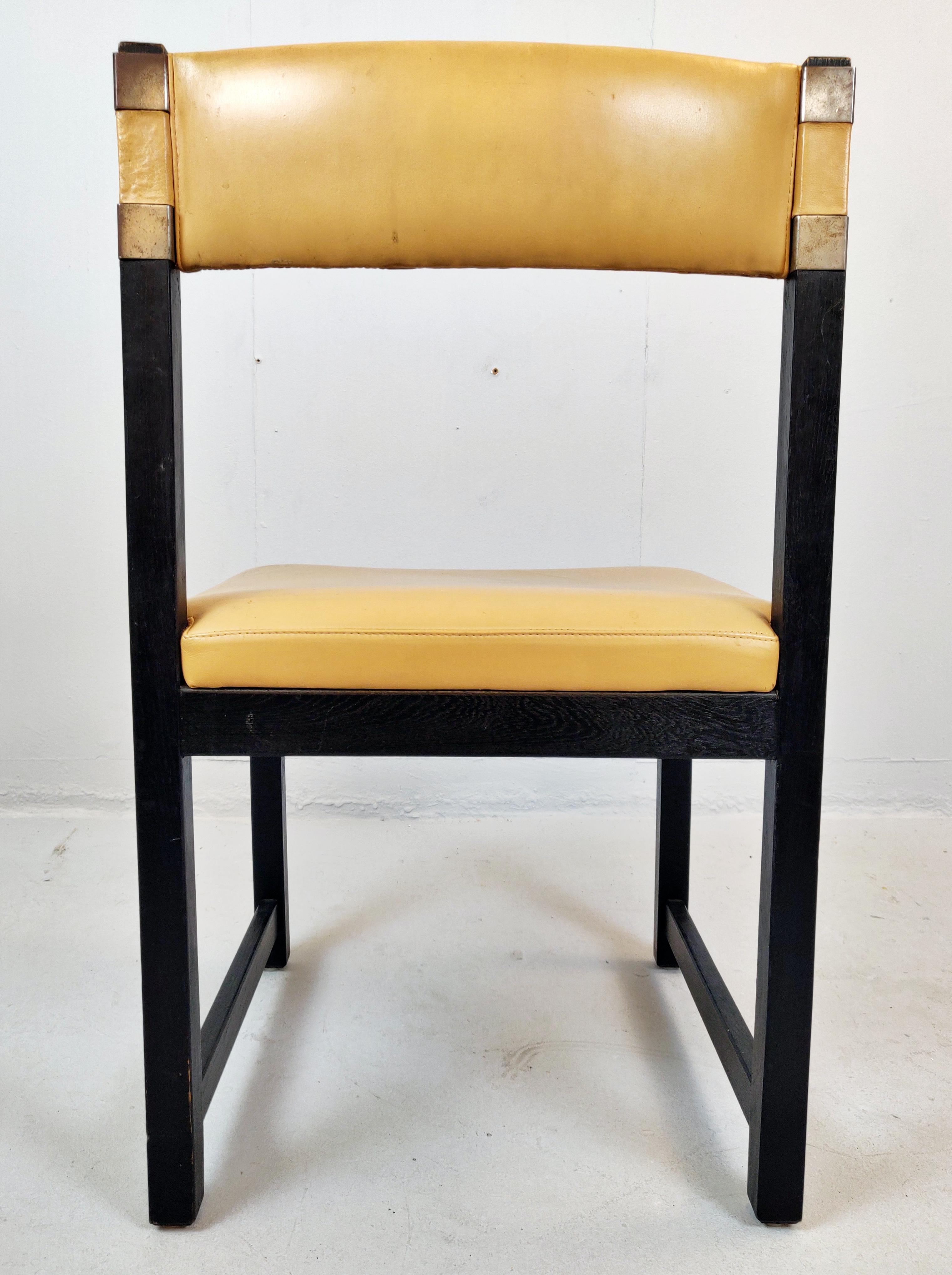 Set of Six Chairs, Wood and Leather, circa 1970 For Sale 2