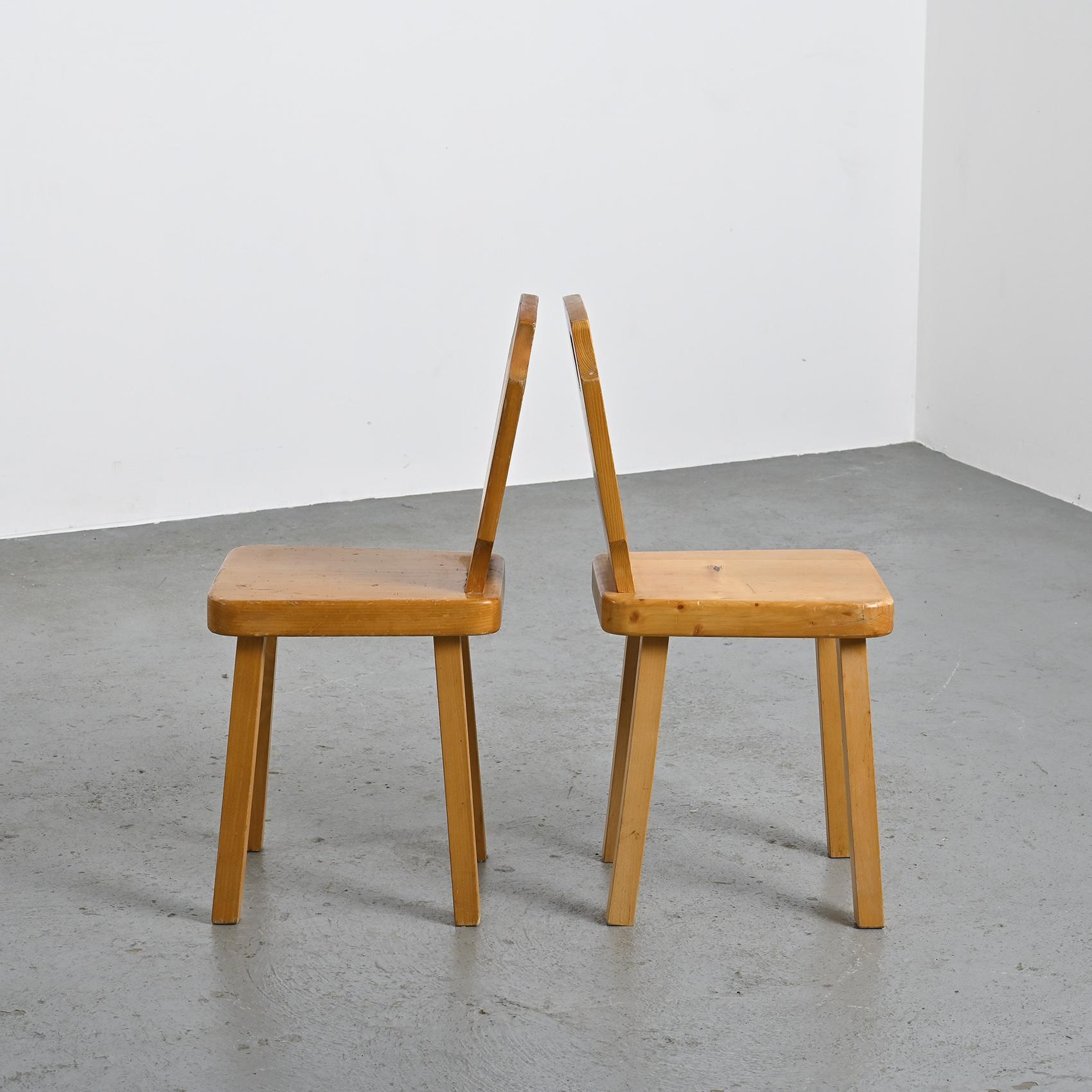 Set of Six Chalet Wooden Chairs, France, 1960 3