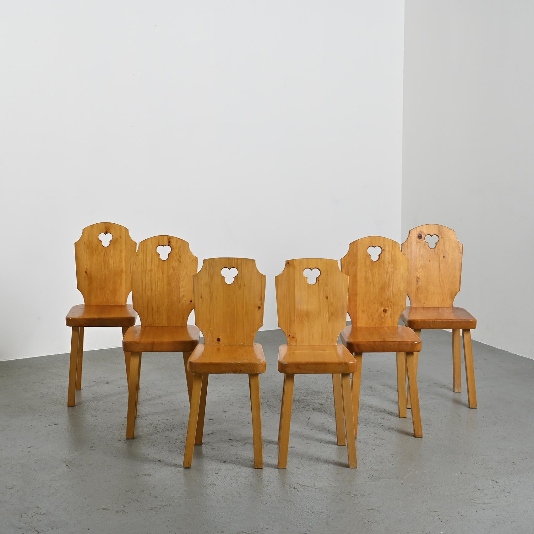 Set of Six Chalet Wooden Chairs, France, 1960 5