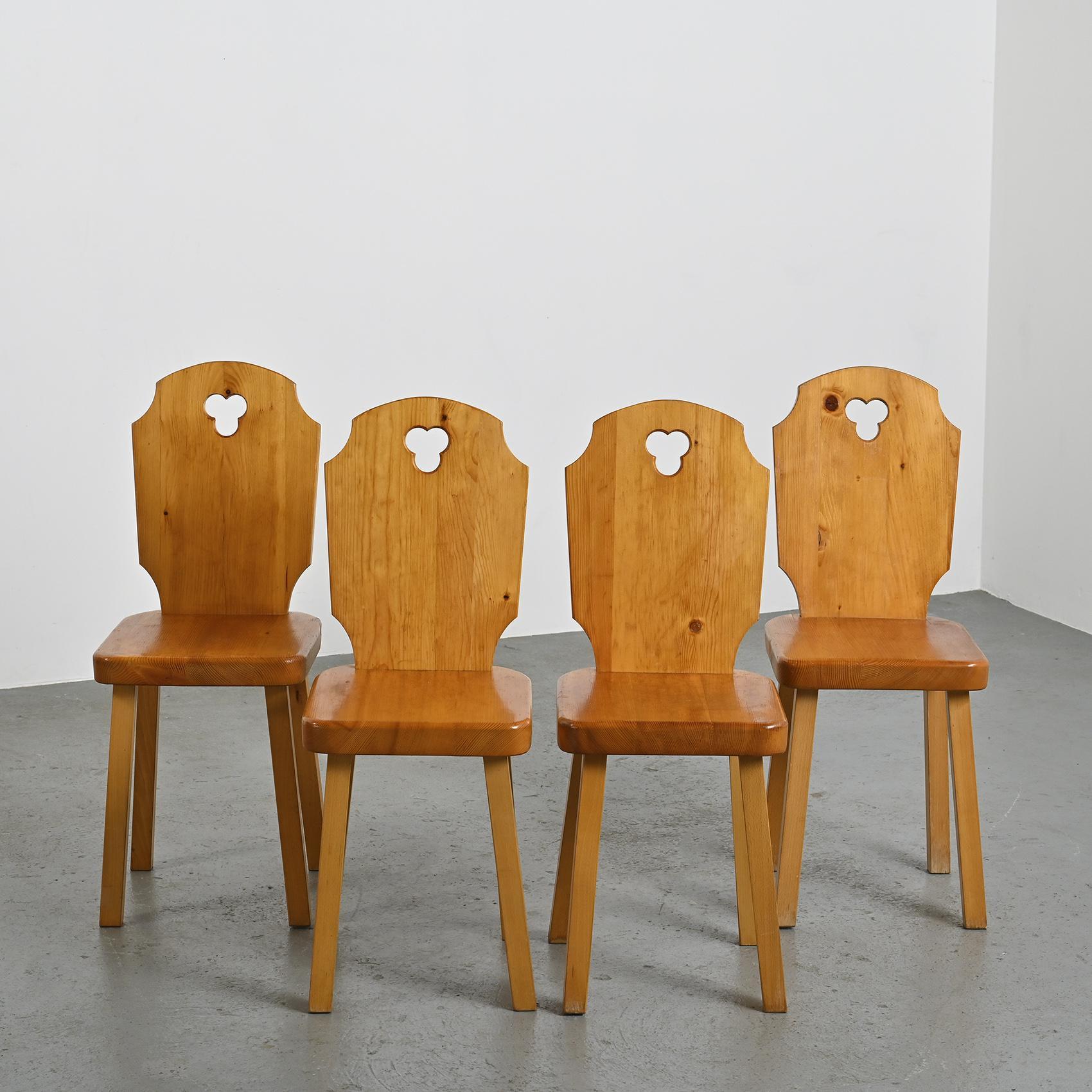 Set of Six Chalet Wooden Chairs, France, 1960 6