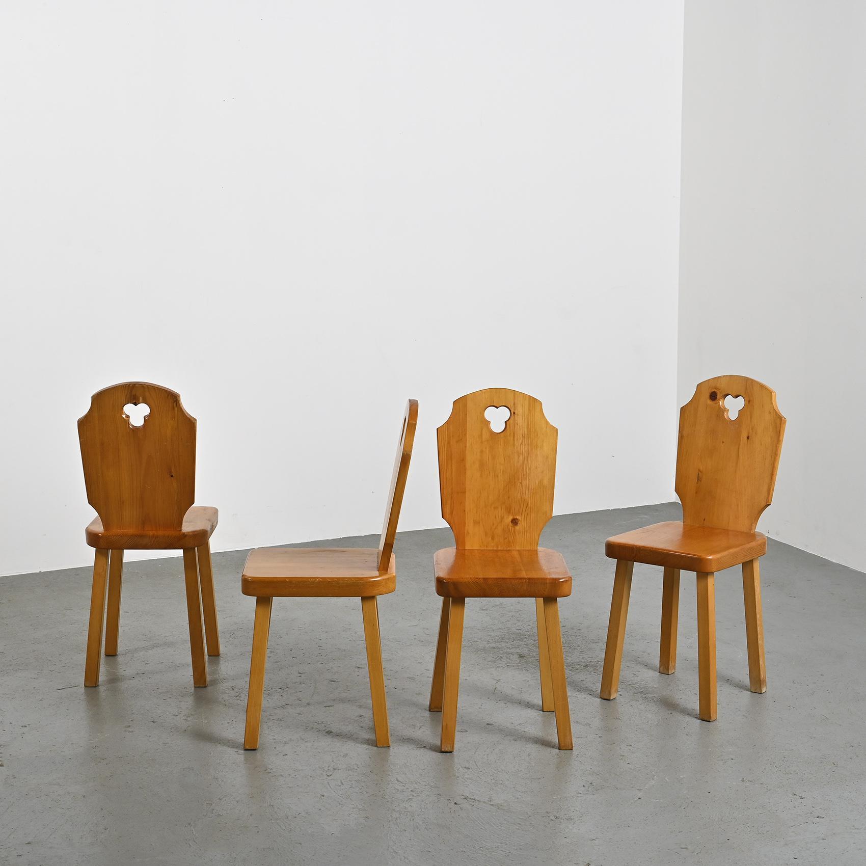 Set of Six Chalet Wooden Chairs, France, 1960 7