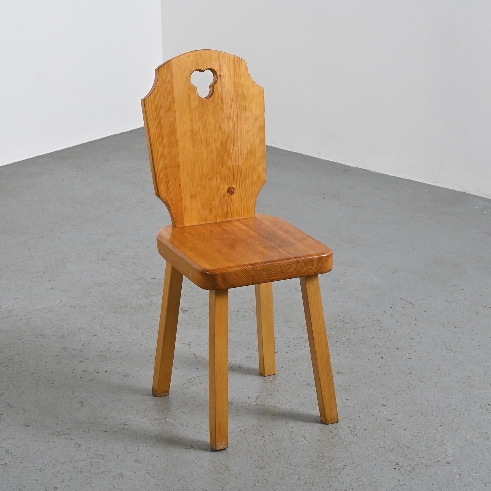 Set of Six Chalet Wooden Chairs, France, 1960 9