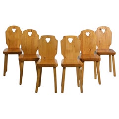 Set of Six Chalet Wooden Chairs, France, 1960