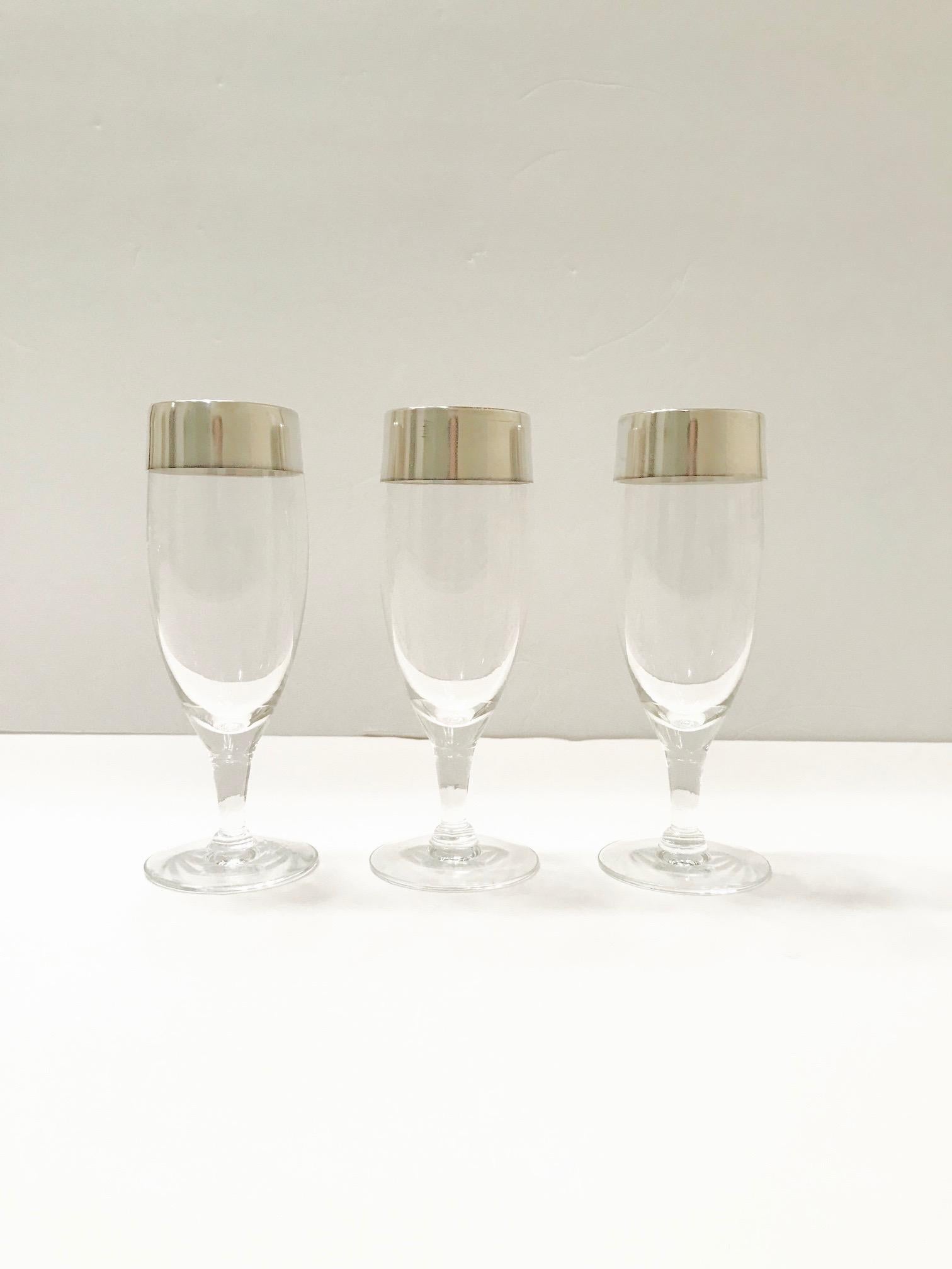 Mid-Century Modern Set of Six Champagne Flutes with Sterling Silver Overlay by Dorothy Thorpe, 1950