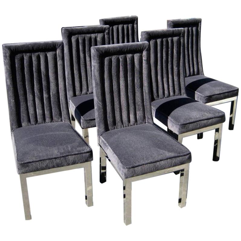 Set of Six Channel-Back Dining Chairs on Chrome-Plated Bases For Sale