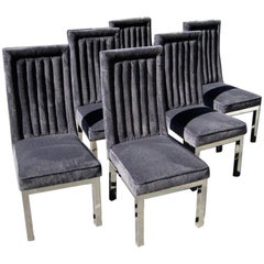 Set of Six Channel-Back Dining Chairs on Chrome-Plated Bases