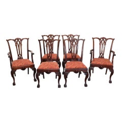 6er-Set von Charak Furniture Co. Chippendale-Esszimmerstühle mit Durchbruchschnitzereien, um 1930