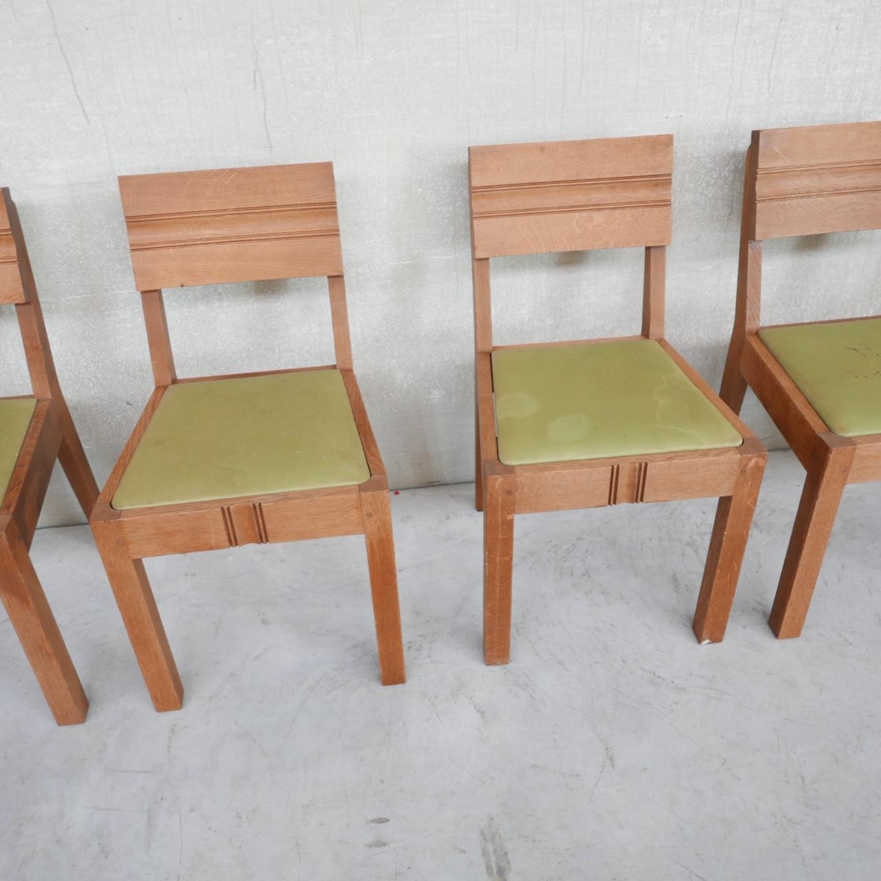 Oak Set of Six Charles Dudouyt Art Deco Dining Chairs '6' For Sale