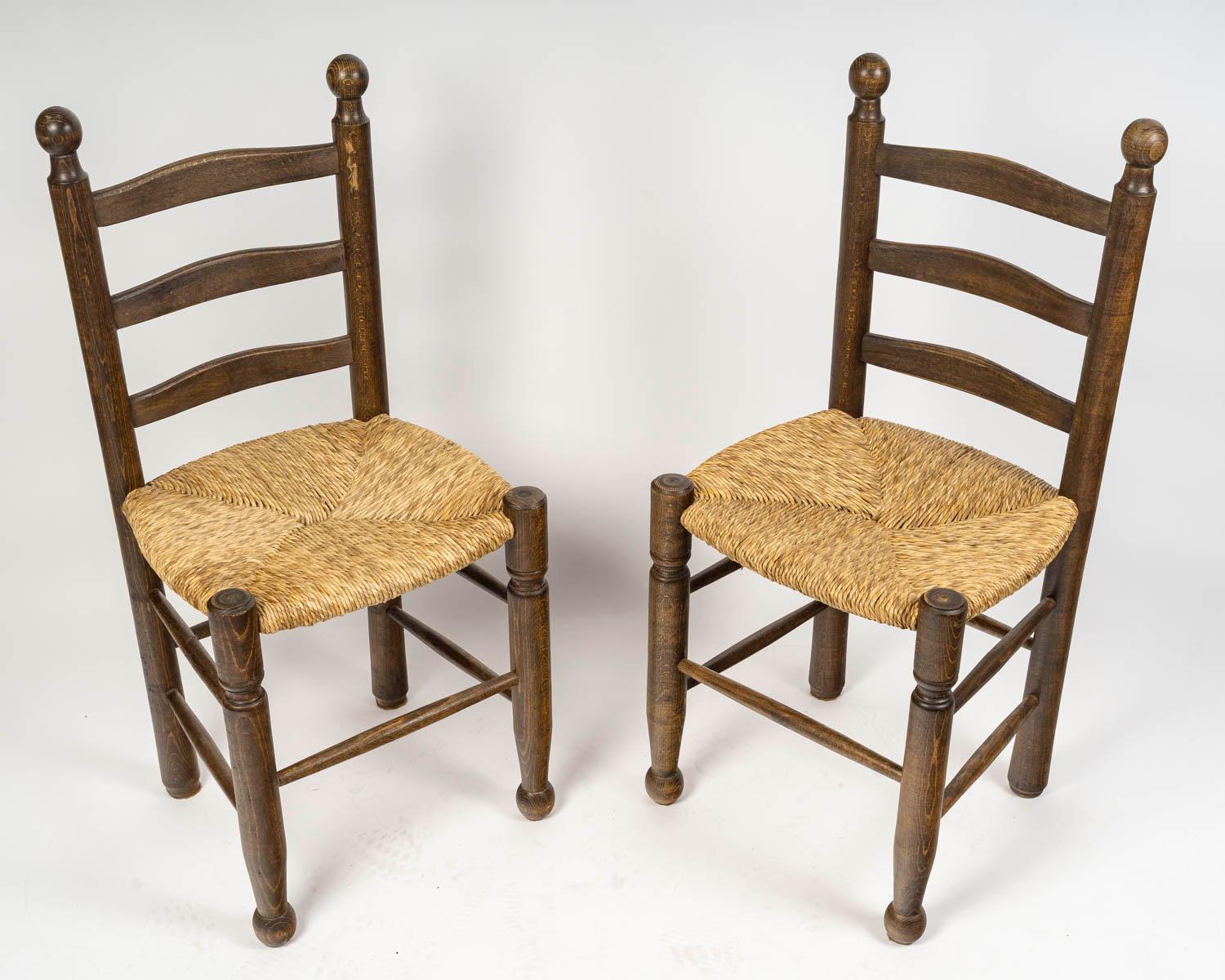 Set of Six Charles Dudouyt Dining Chairs in Wood and Cane, 20th Century. For Sale 7