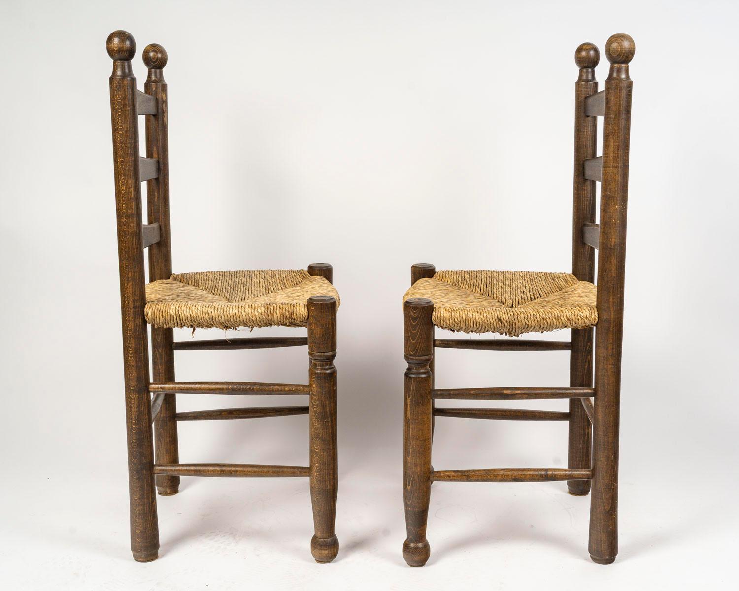 Set of Six Charles Dudouyt Dining Chairs in Wood and Cane, 20th Century. For Sale 9