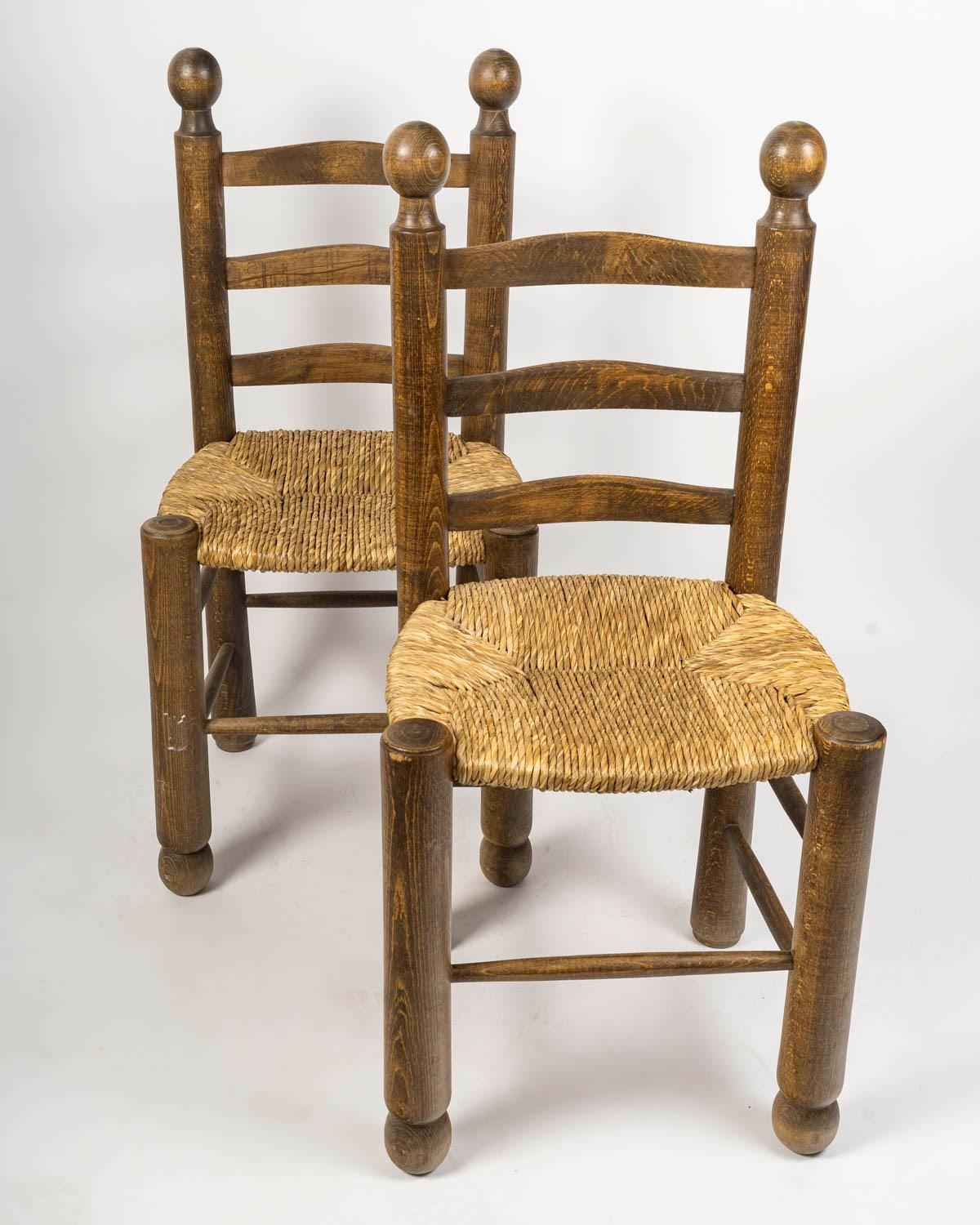 Set of Six Charles Dudouyt Dining Chairs in Wood and Cane, 20th Century. In Good Condition For Sale In Saint-Ouen, FR