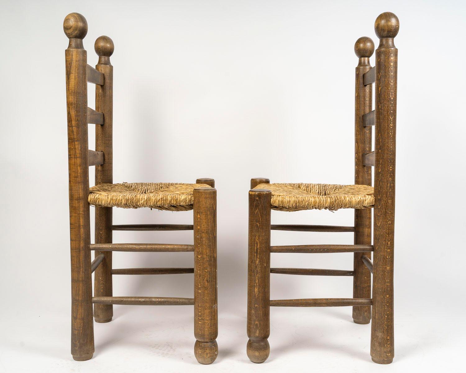 Set of Six Charles Dudouyt Dining Chairs in Wood and Cane, 20th Century. For Sale 2