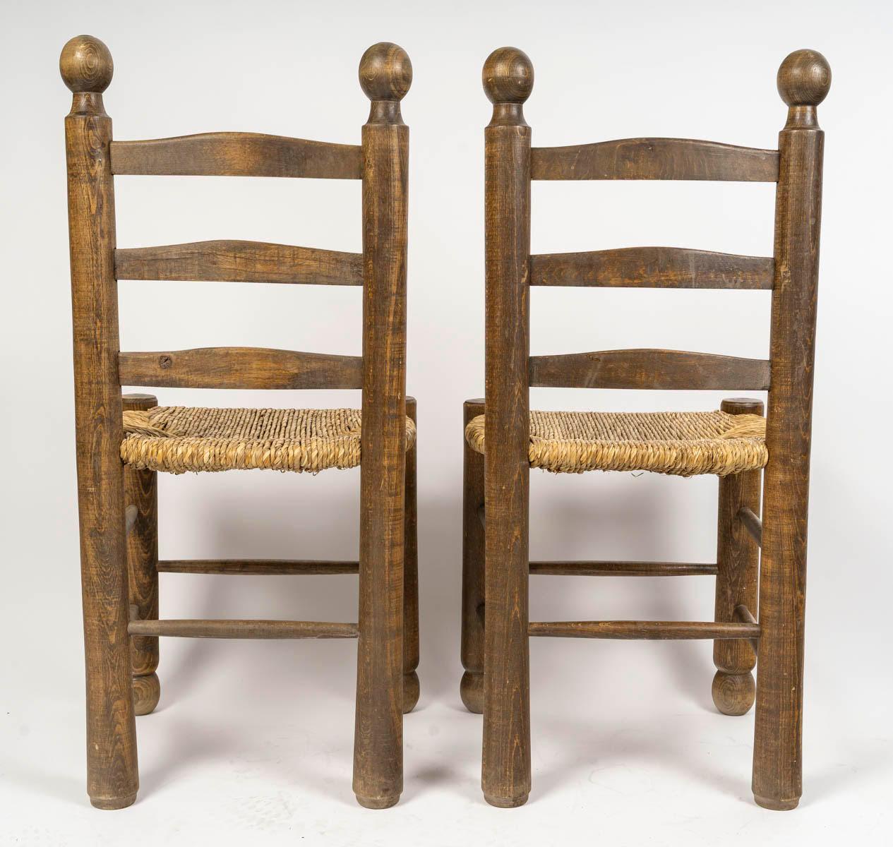Set of Six Charles Dudouyt Dining Chairs in Wood and Cane, 20th Century. For Sale 4