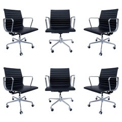 Set of Six Charles Eames for Herman Miller Aluminum Group Office Chairs in Black