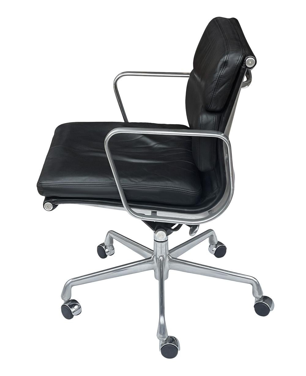 Aluminum Set of Six Charles Eames for Herman Miller Black Leather Soft Pad Office Chairs