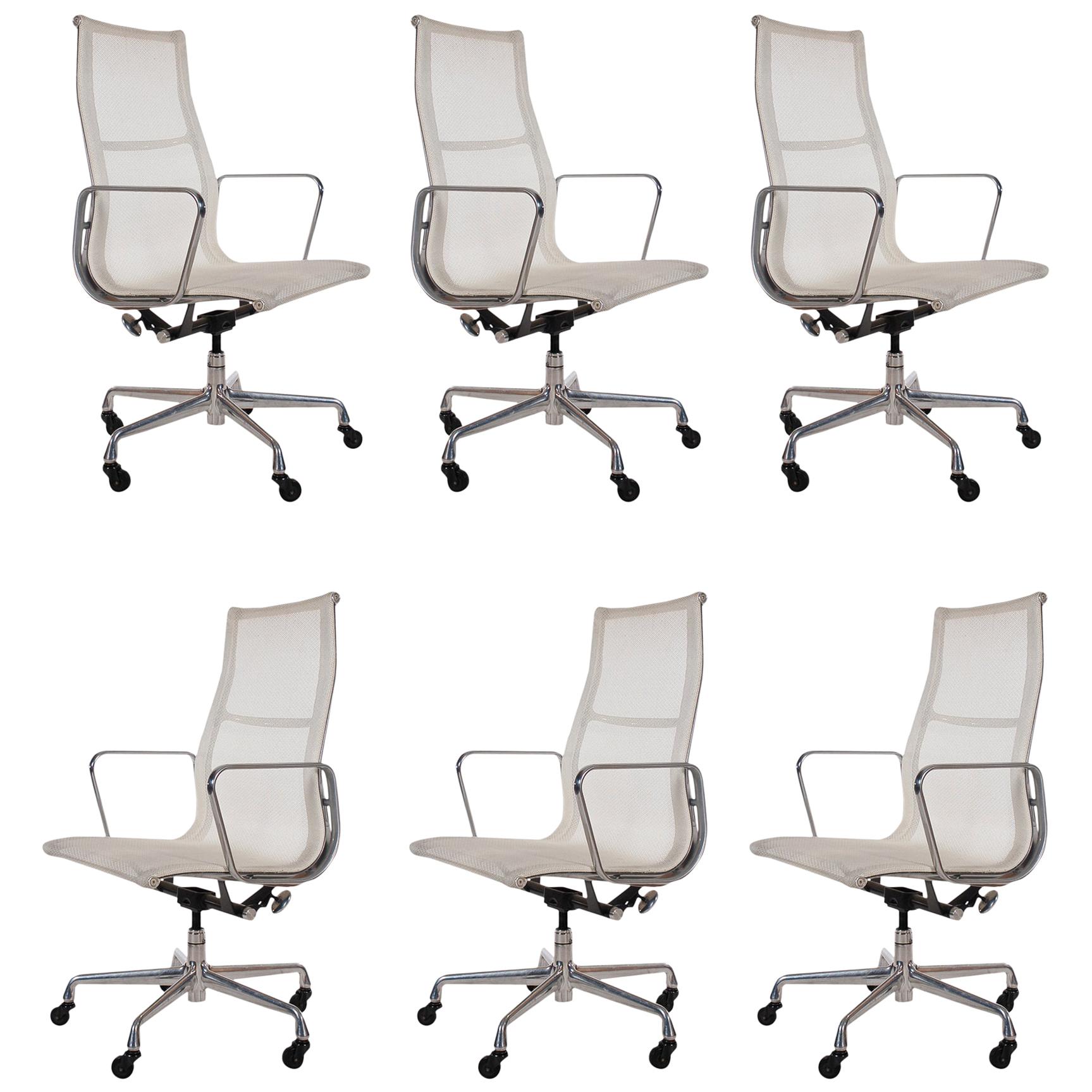 Set of Six Charles Eames for Herman Miller White Conference Room Office Chairs