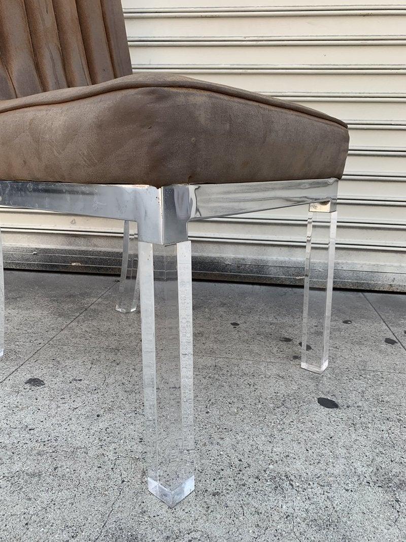 Set of Six Charles Hollis Jones Dining Chairs in Lucite and Nickel In Fair Condition In Los Angeles, CA