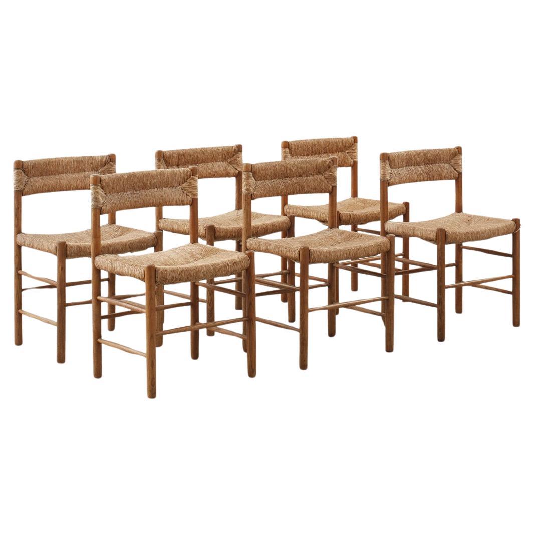 Ensemble de six chaises Charlotte Perriand Dordogne pour Robert Sentou, France c1950 en vente