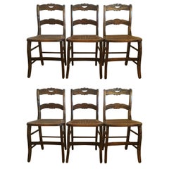 Antique Set of Six Charming Grain Painted Dining Side Chairs