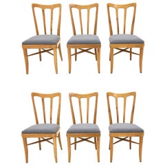 Set of Six Cherry and Grey Fabric Chairs Attributed to Ulrich, Italy, 1940s
