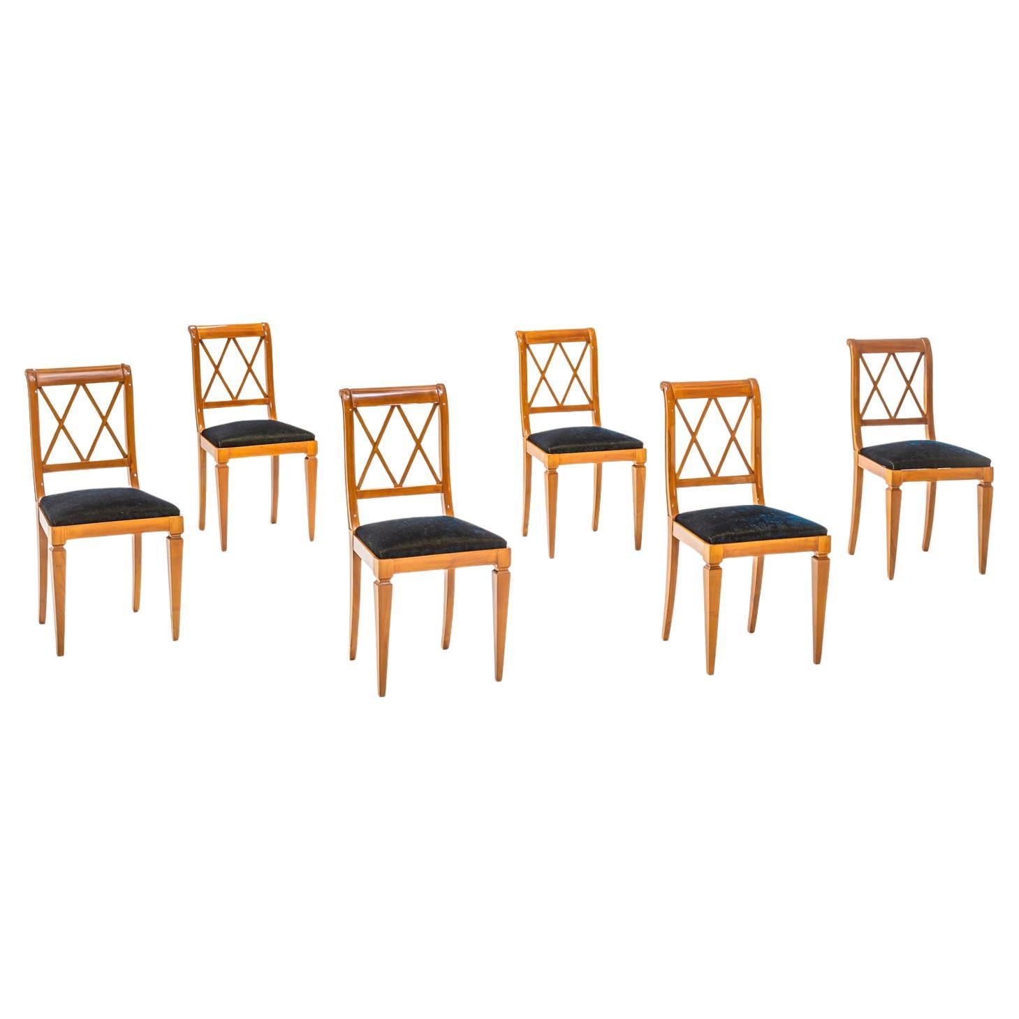 Set of Six Cherry Dining Chairs, 19th Century