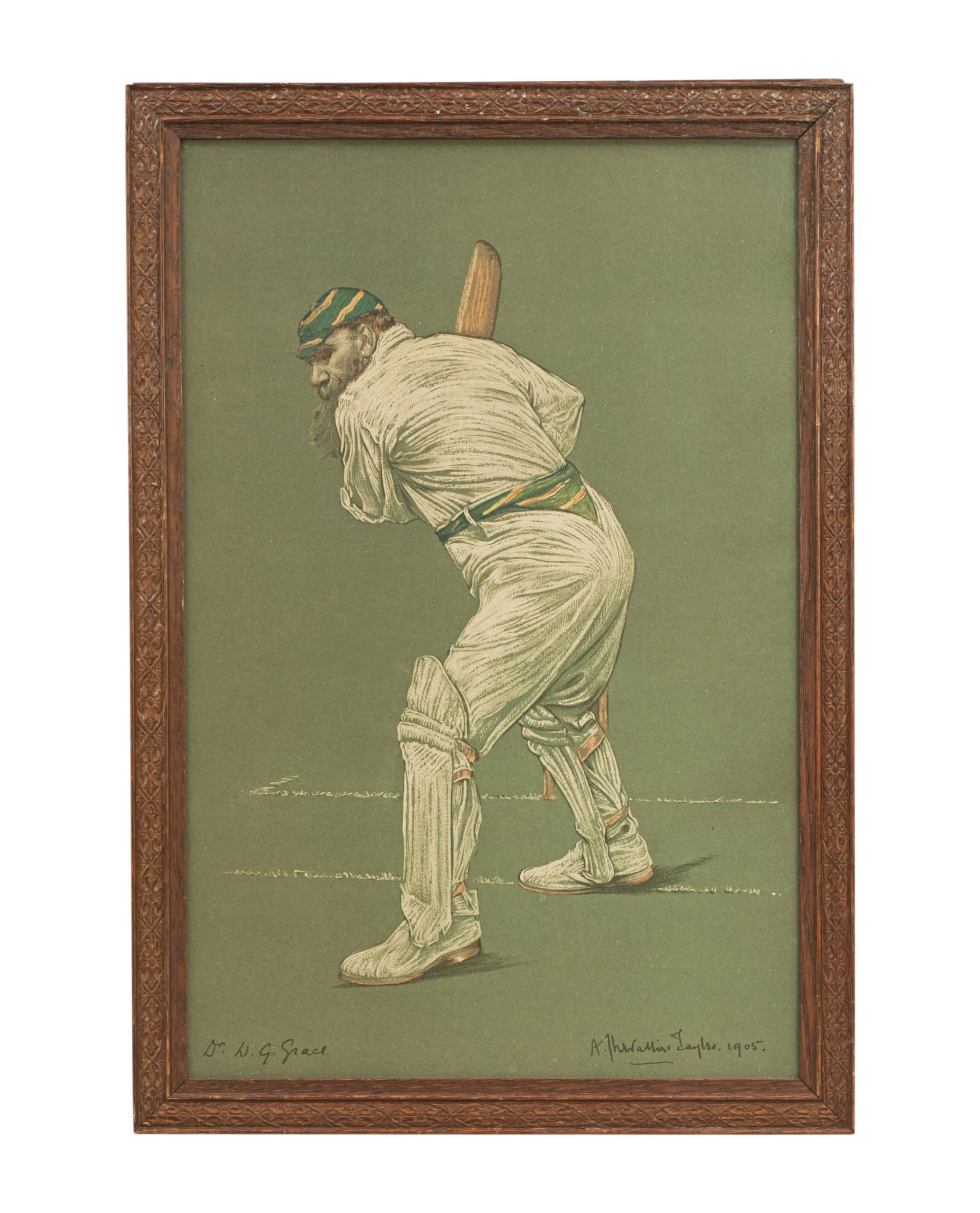 Six cricket prints.
A wonderful set of six colored cricket lithographs after Albert Chevallier Tayler. The cricketers are taken from the 1905 'The Empire's Cricketers' which was part of a series of 48 drawings published by the Art Society in weekly