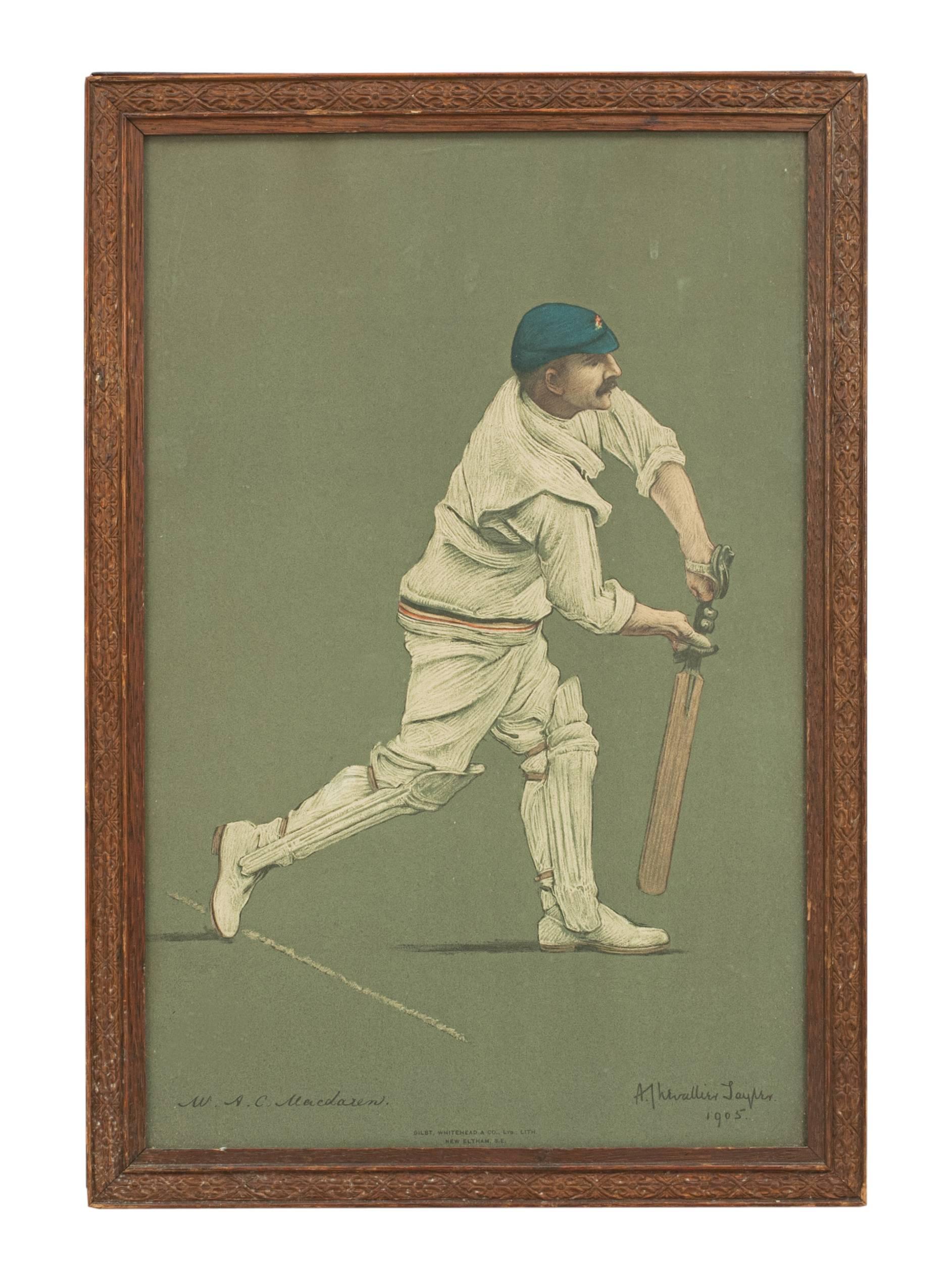 Sporting Art Set of Six Chevallier Tayler Cricket Prints of Famous Cricketers, W.G Grace