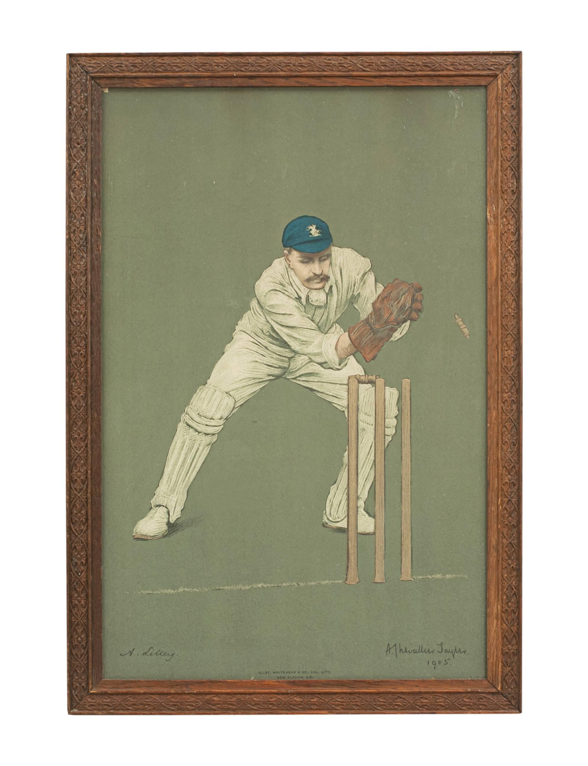 Set of Six Chevallier Tayler Cricket Prints of Famous Cricketers, W.G Grace In Good Condition In Oxfordshire, GB