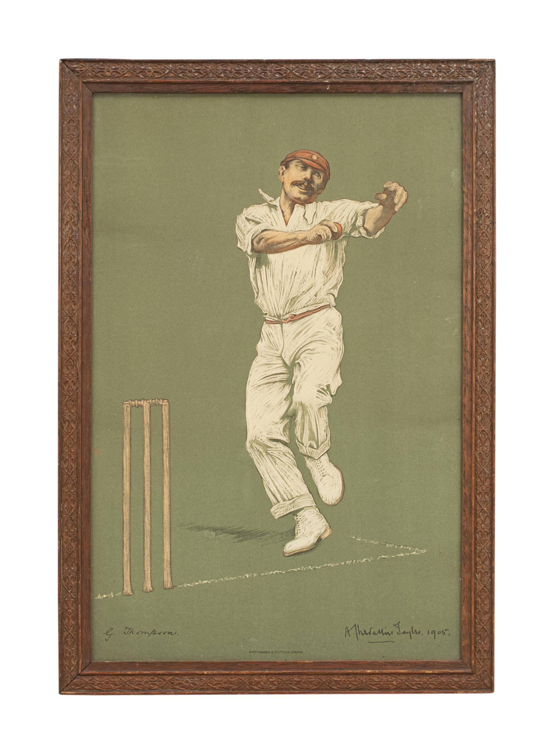 Early 20th Century Set of Six Chevallier Tayler Cricket Prints of Famous Cricketers, W.G Grace