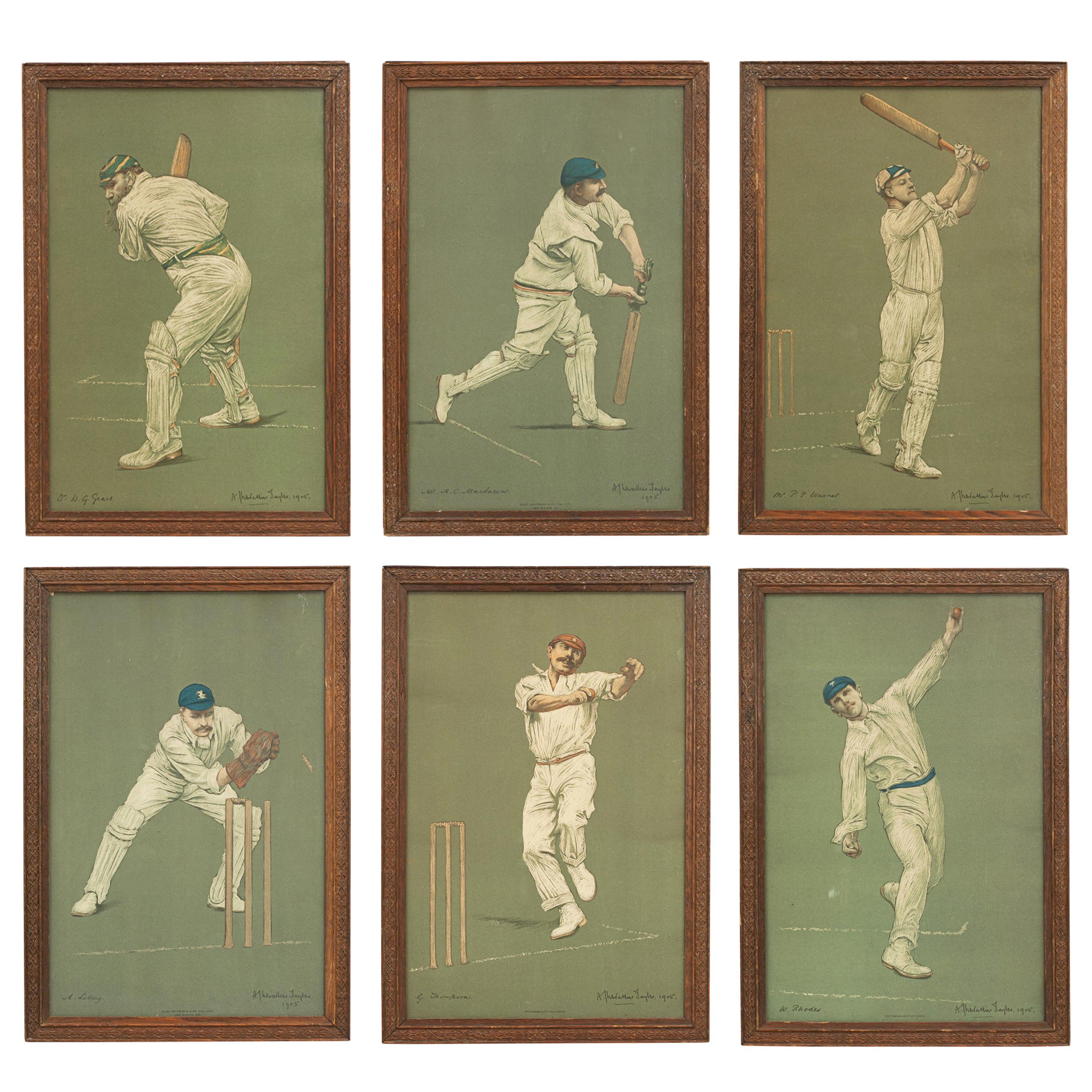 Set of Six Chevallier Tayler Cricket Prints of Famous Cricketers, W.G Grace