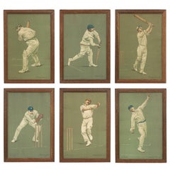 Antique Set of Six Chevallier Tayler Cricket Prints of Famous Cricketers, W.G Grace