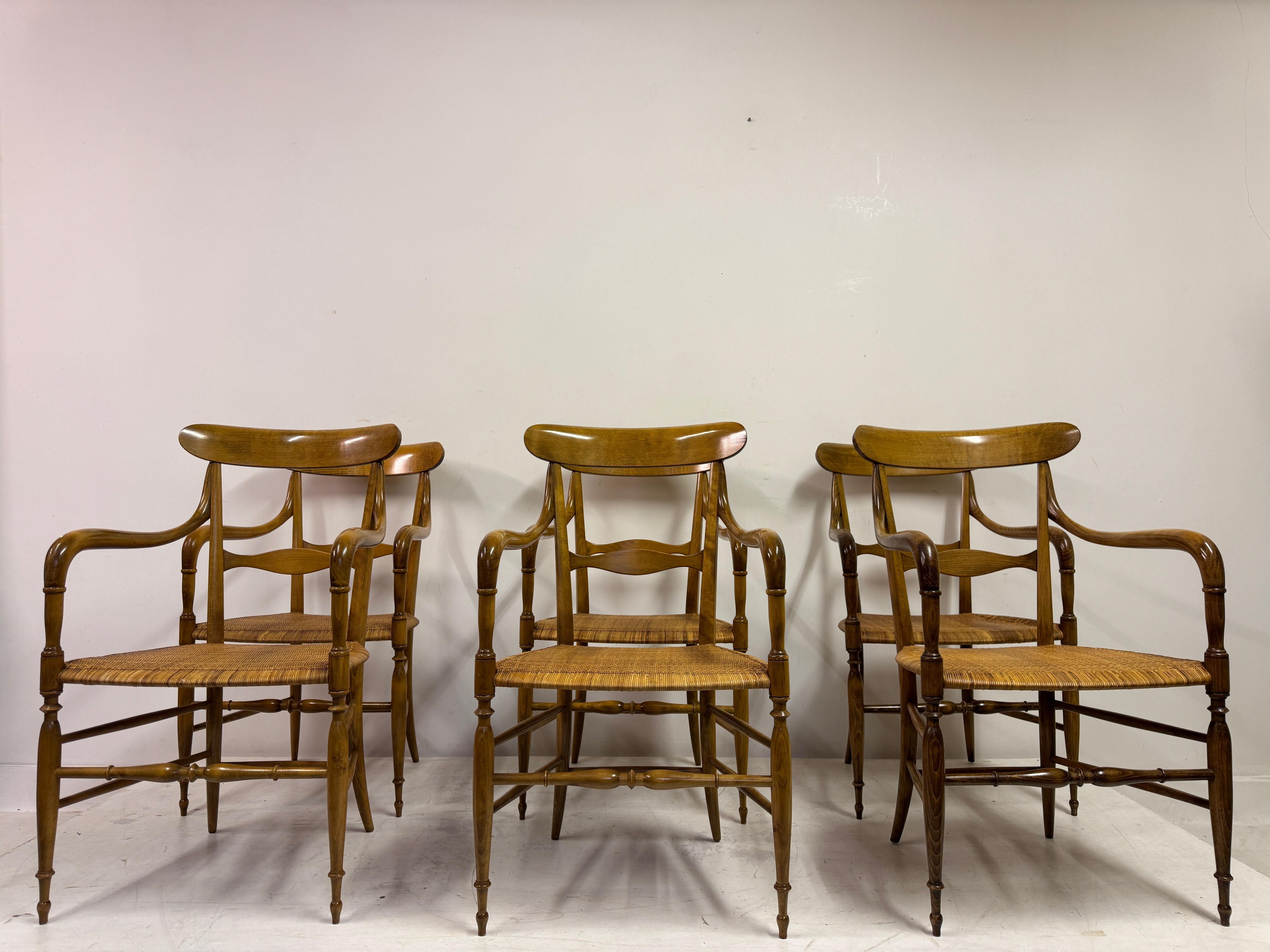 Set of six Campanino armchairs by Fratelli Levaggi.

A set of six handcrafted chairs by Fratelli Levaggi, embodying the timeless elegance of traditional Italian design. Expertly crafted from solid wood, these chairs feature gracefully curved