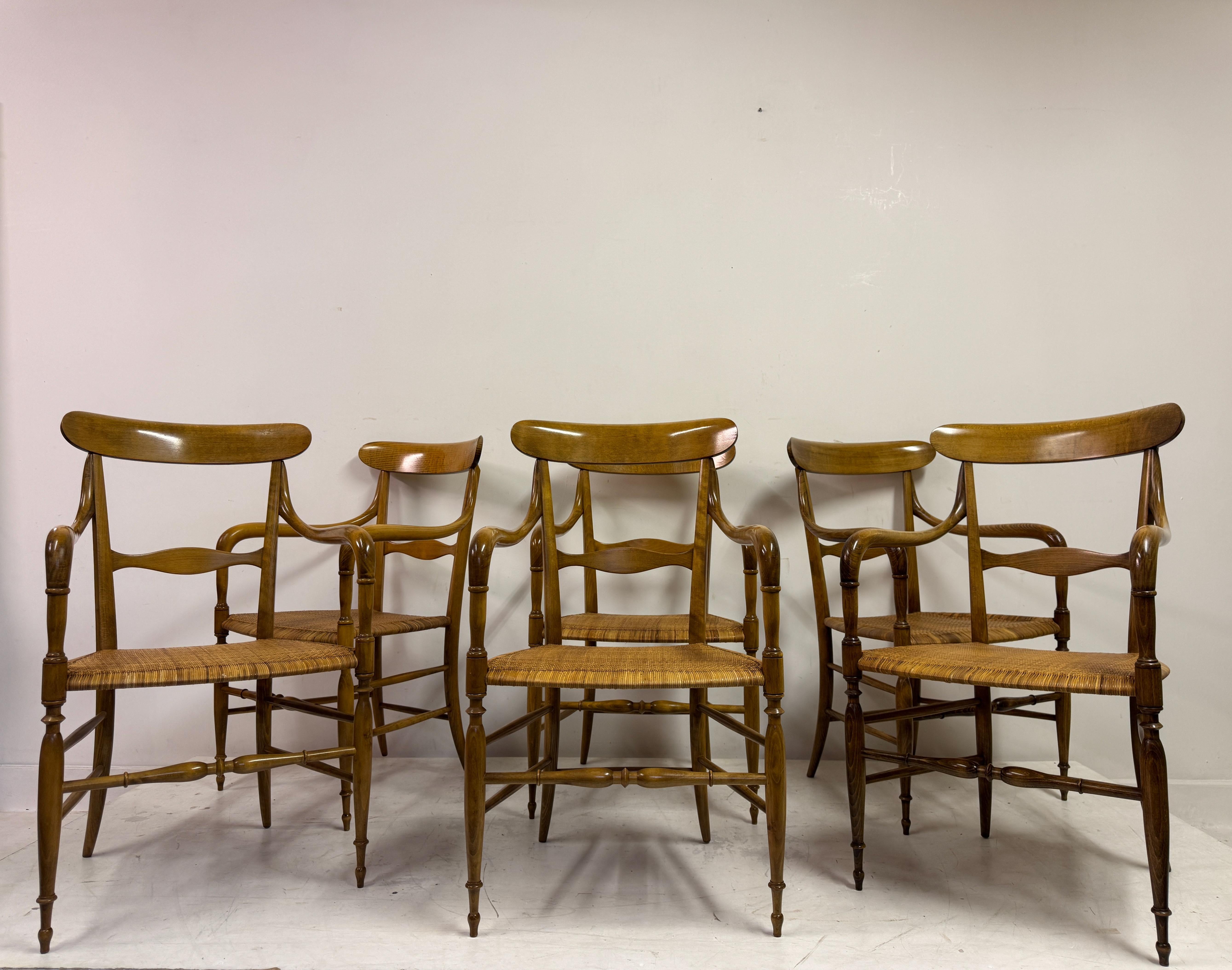 Rush Set of Six Chiavari Companino Armchairs by Fratelli Levaggi For Sale