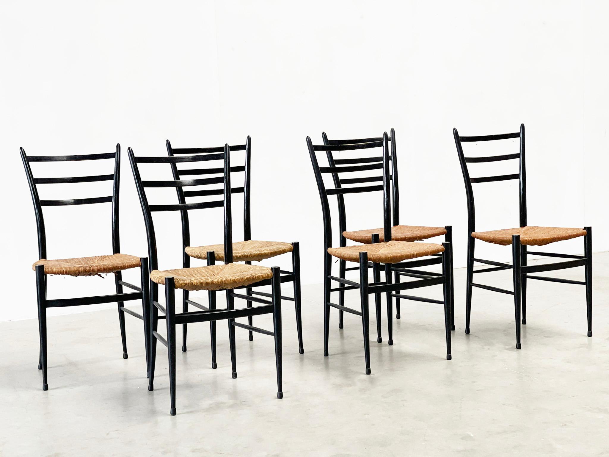 Oak set of six Chiavari Spinetto dining chairs
