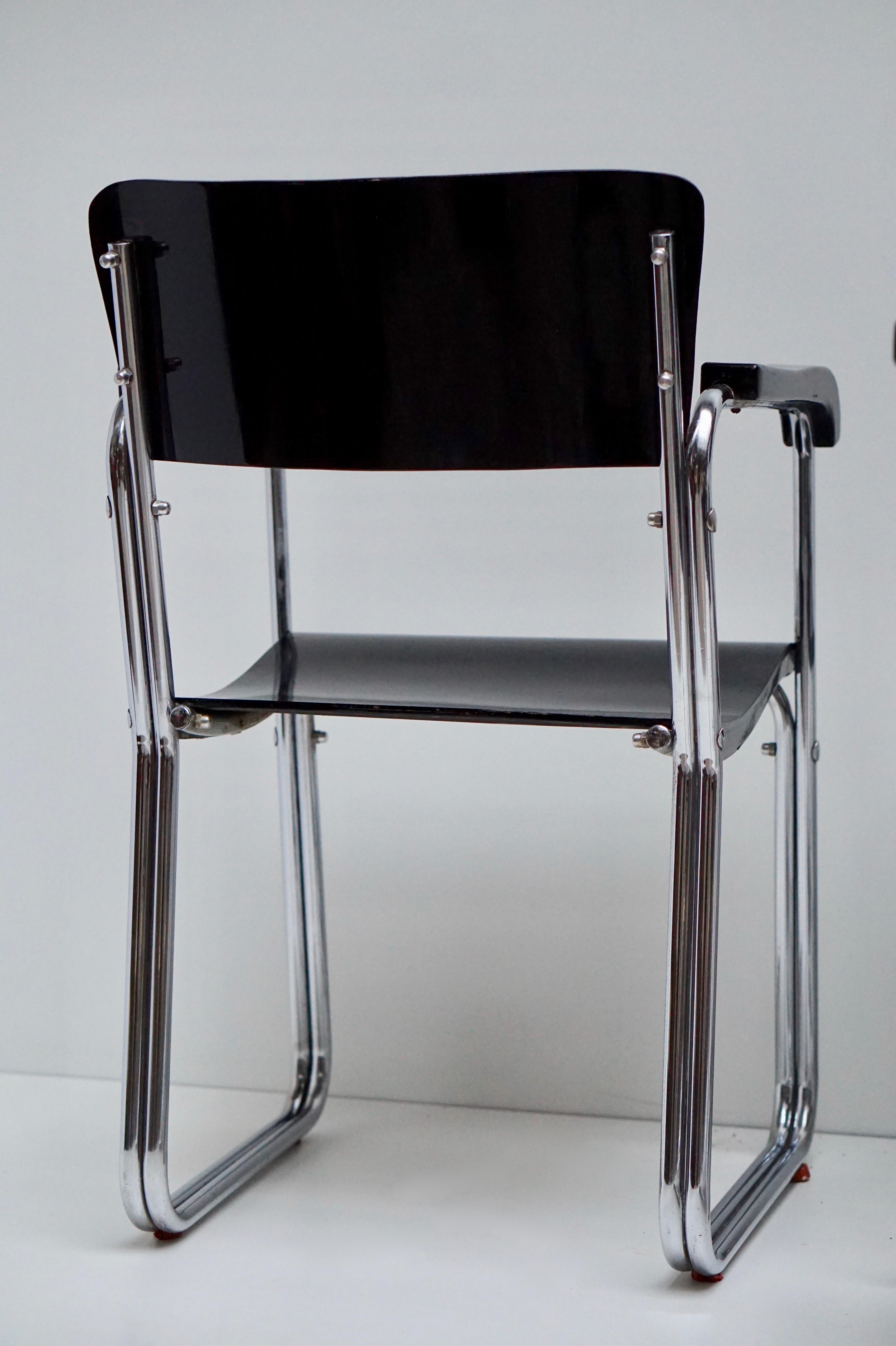 Set of Six Chic Ebonized Modernist Chroom Bauhaus Chairs For Sale 8